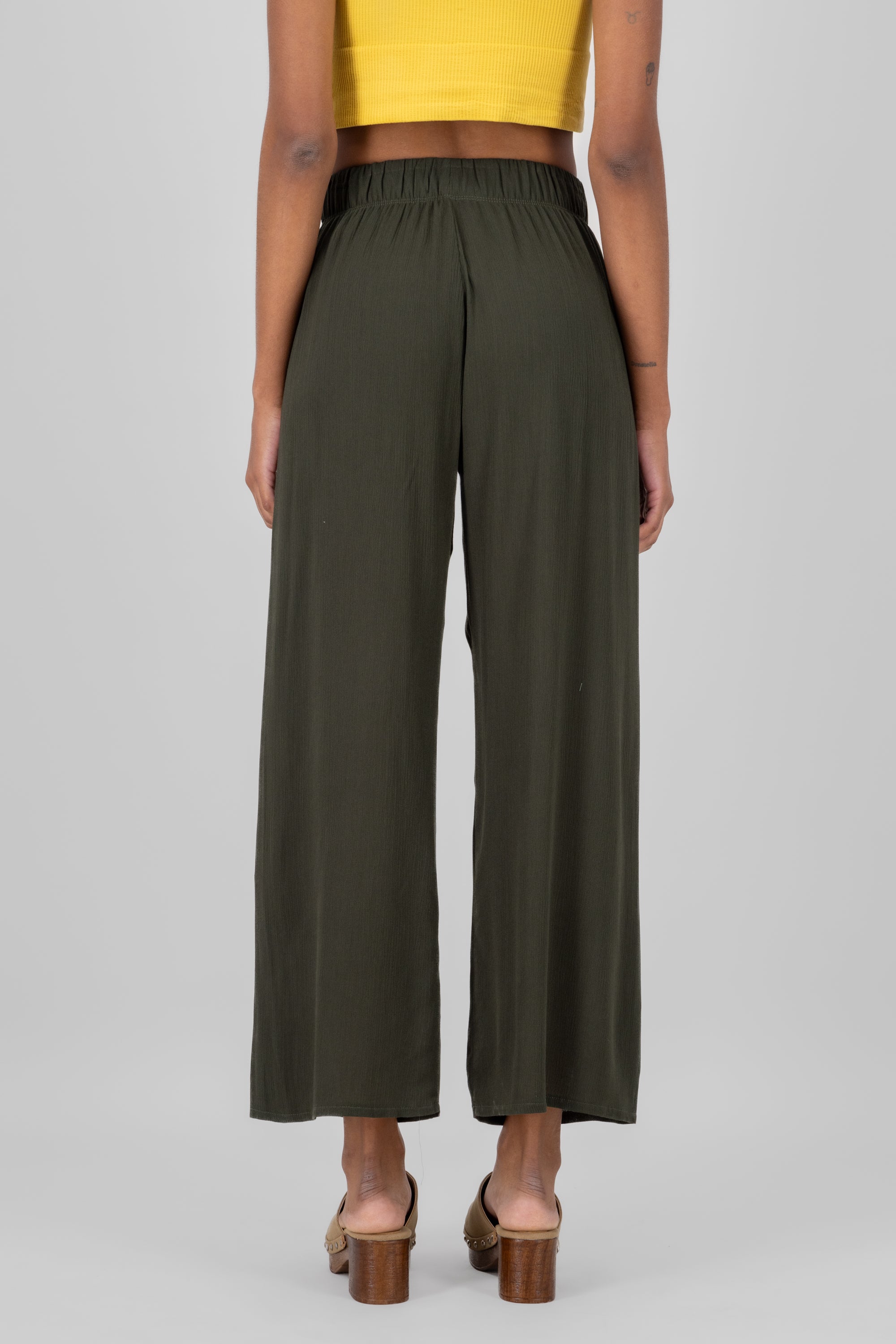 Pantalón Wide Leg Cintura Elástico VERDE BOTELLA