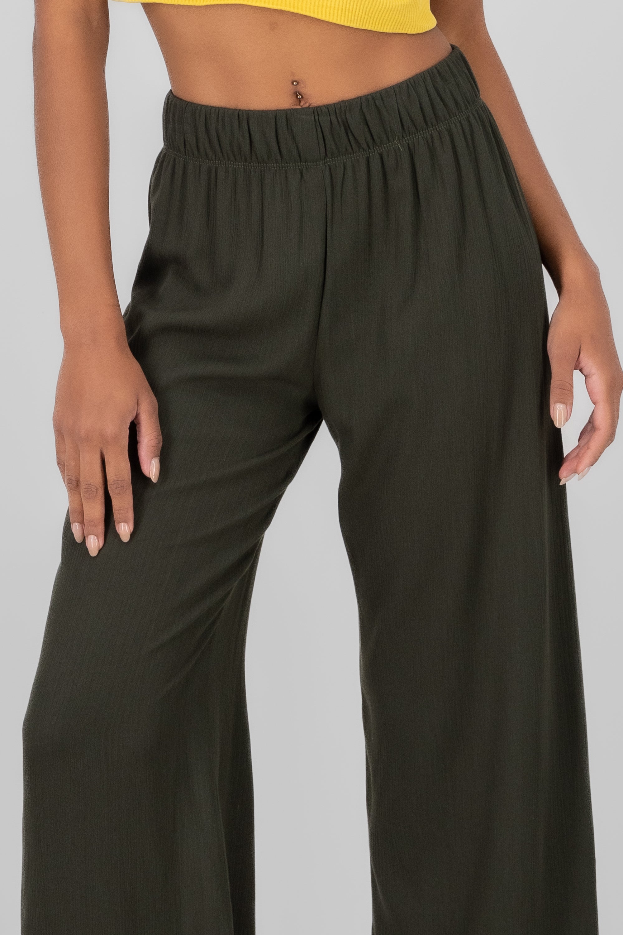 Pantalón Wide Leg Cintura Elástico VERDE BOTELLA