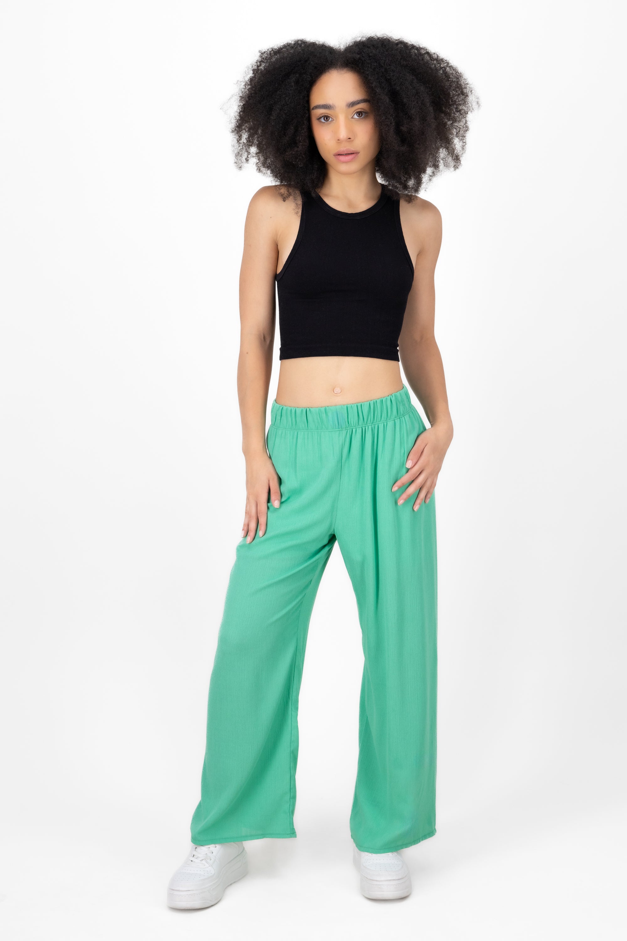 Pantalón Wide Leg Cintura Elástico VERDE CLARO