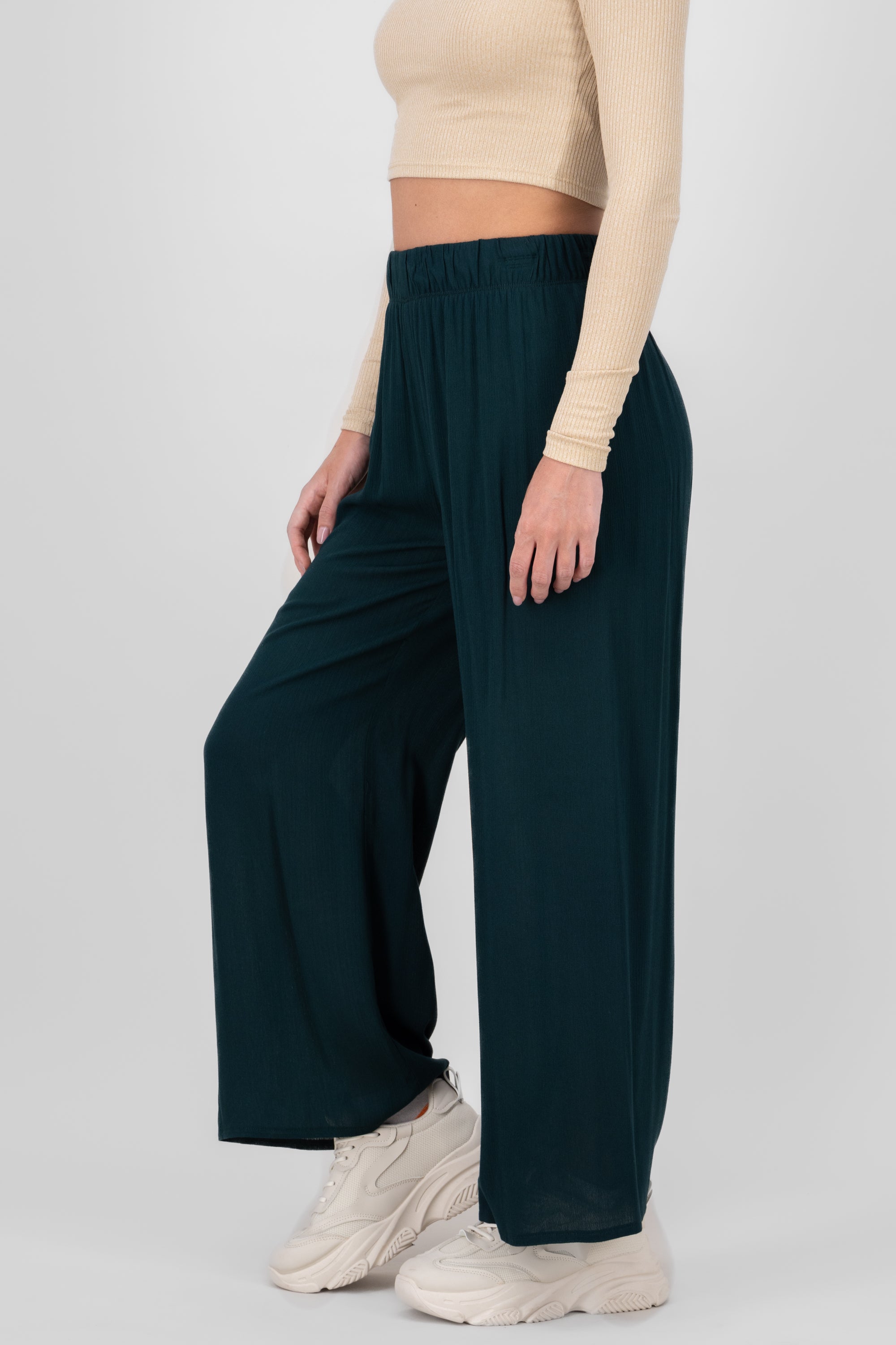 Pantalón Wide Leg Cintura Elástico VERDE CAZADOR