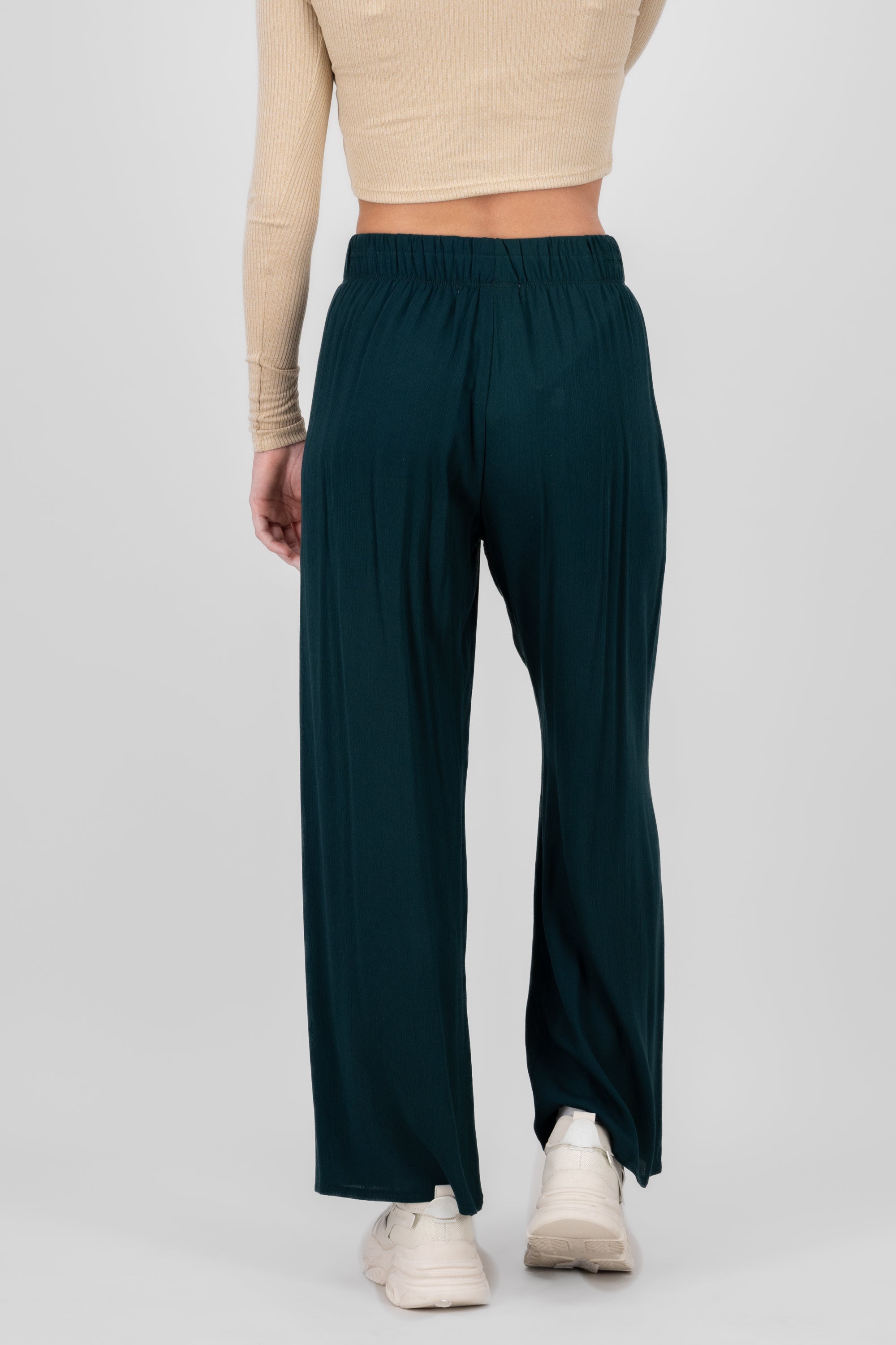 Pantalón Wide Leg Cintura Elástico VERDE CAZADOR