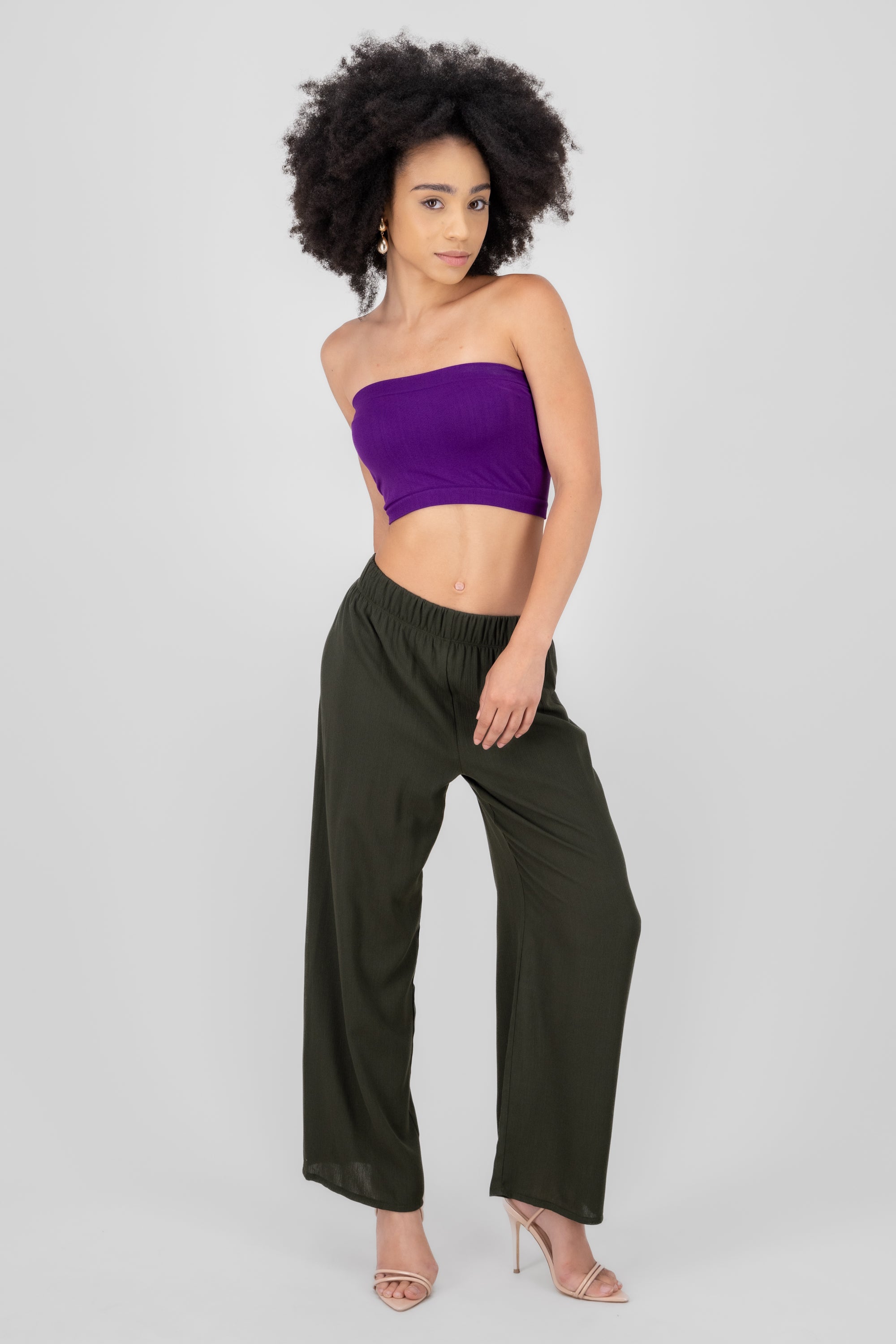 Pantalón Wide Leg Cintura Elástico VERDE OBSCURO