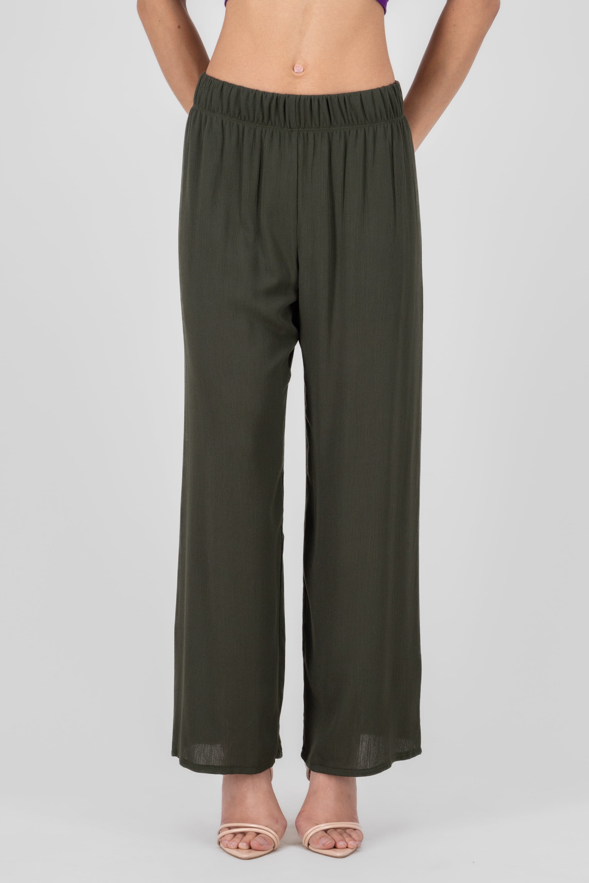 Pantalón Wide Leg Cintura Elástico VERDE OBSCURO