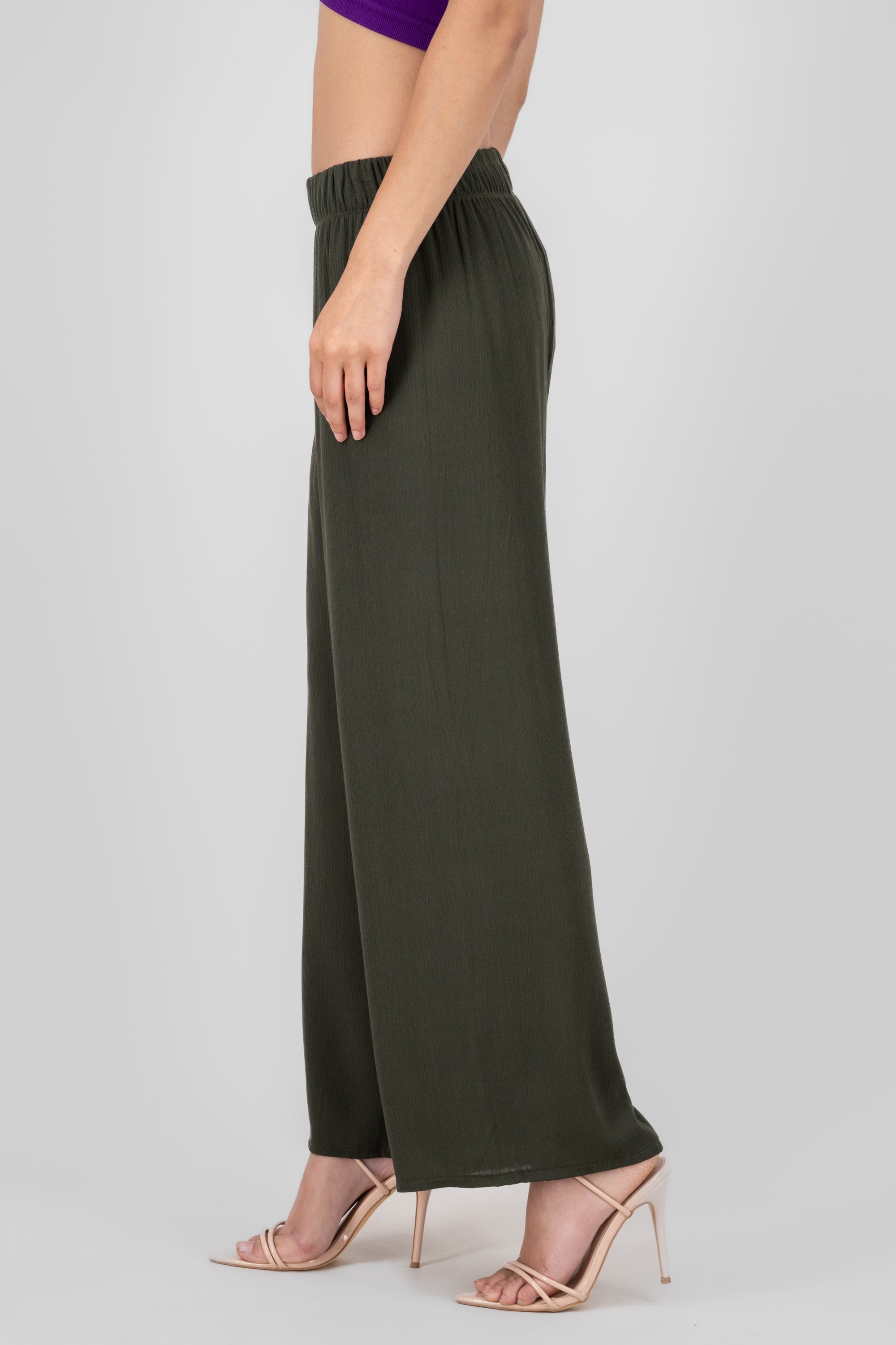 Pantalón Wide Leg Cintura Elástico VERDE OBSCURO