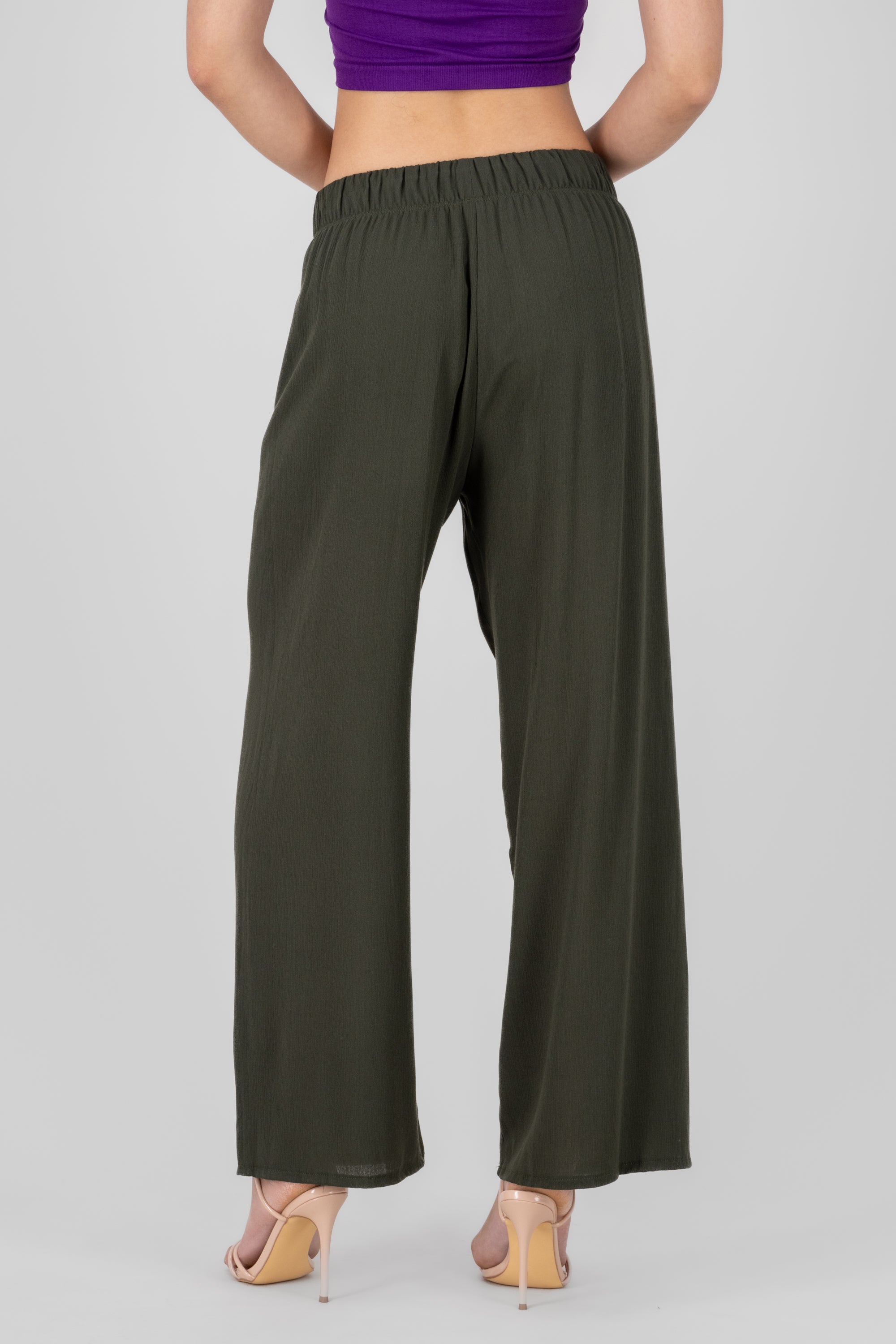 Pantalón Wide Leg Cintura Elástico VERDE OBSCURO