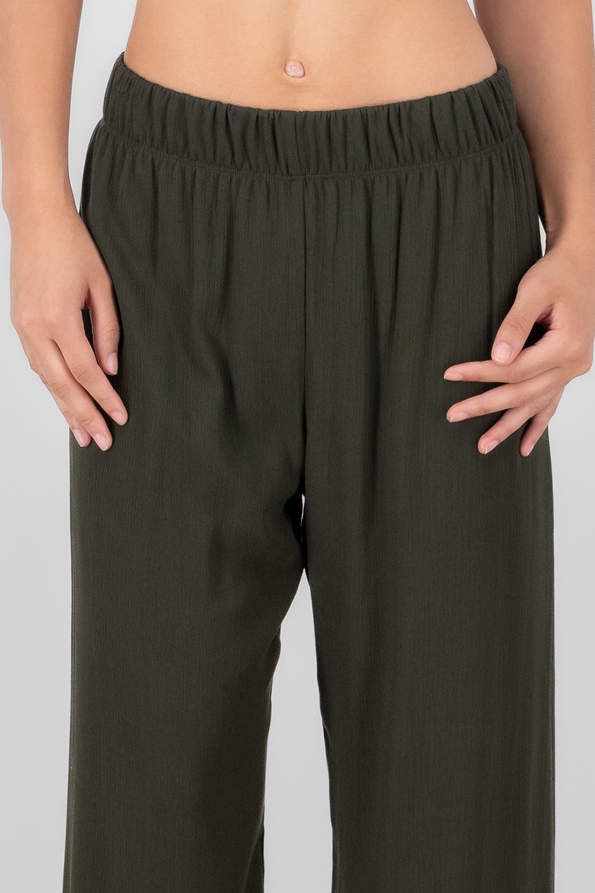 Pantalón Wide Leg Cintura Elástico VERDE OBSCURO