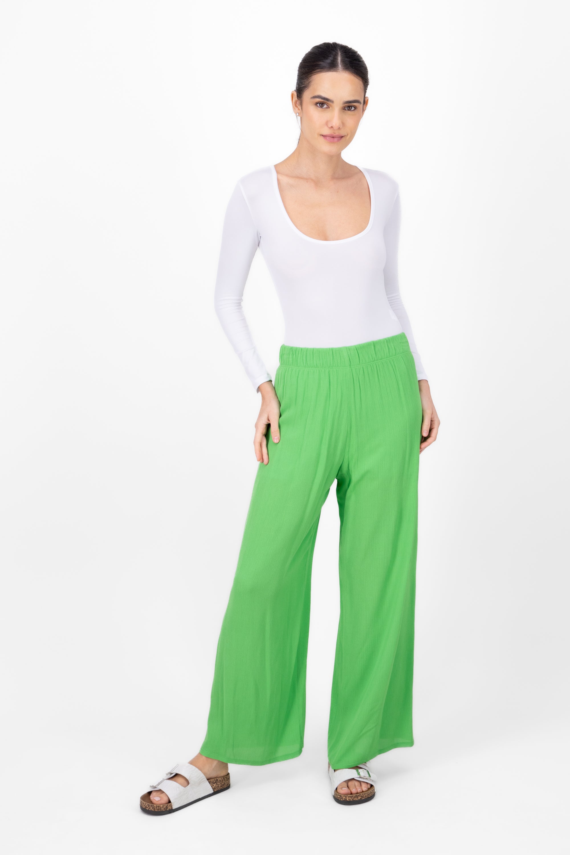 Pantalón Wide Leg Cintura Elástico VERDE MANZANA