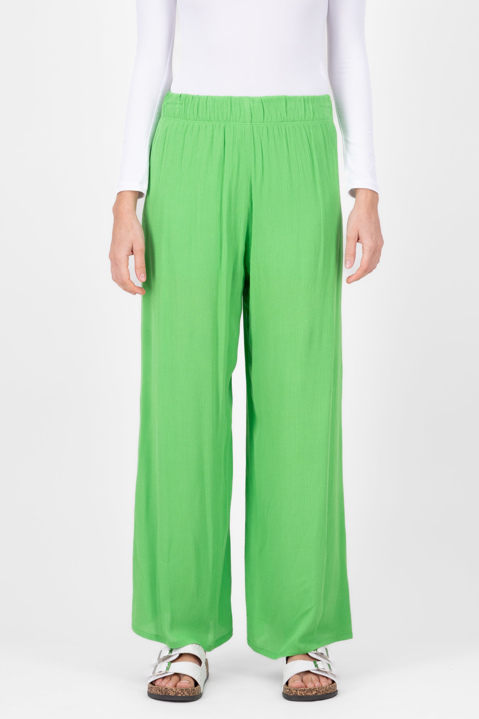 Pantalón Wide Leg Cintura Elástico VERDE MANZANA