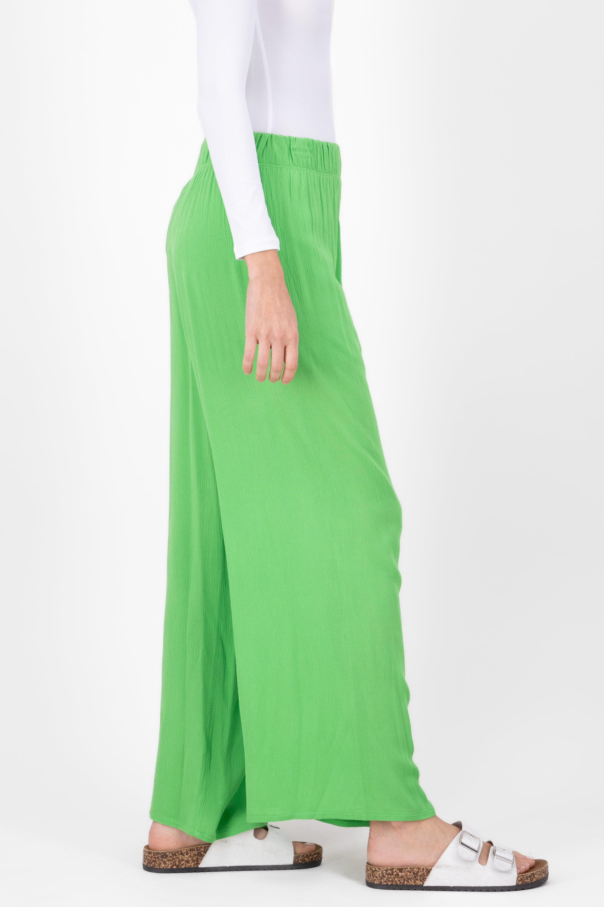 Pantalón Wide Leg Cintura Elástico VERDE MANZANA