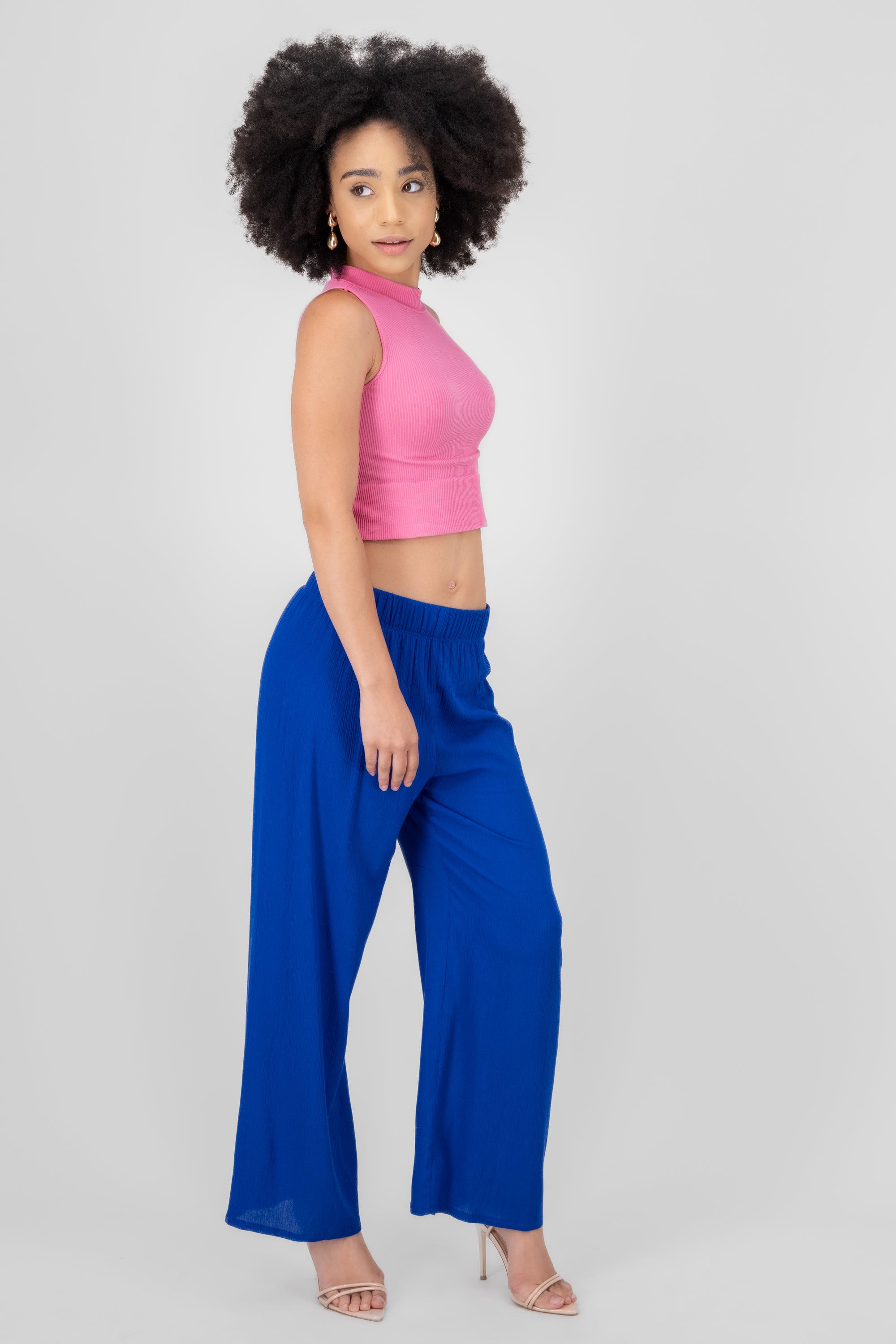 Pantalón Wide Leg Cintura Elástico AZUL PITUFO