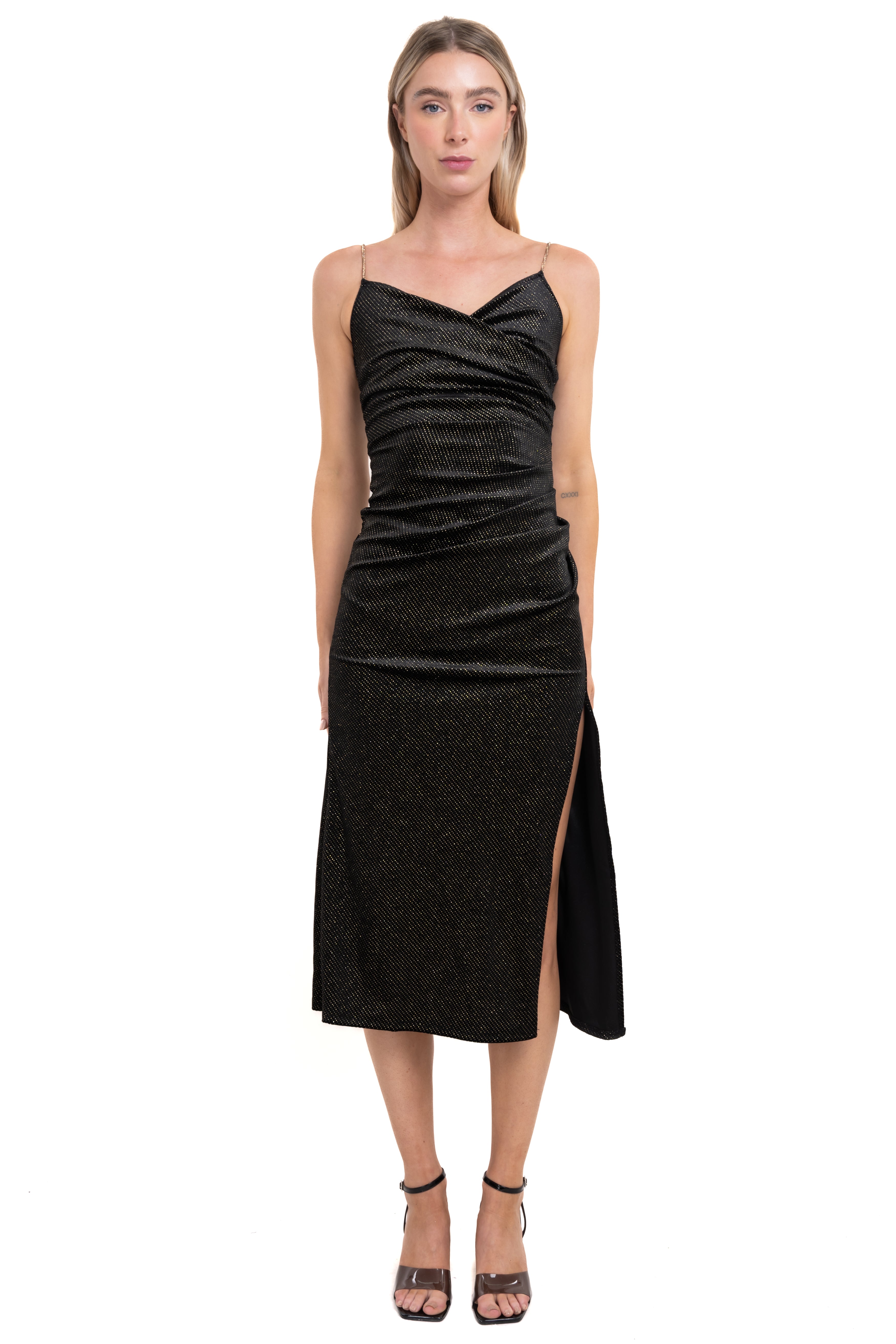 Vestido midi velvet brillos NEGRO