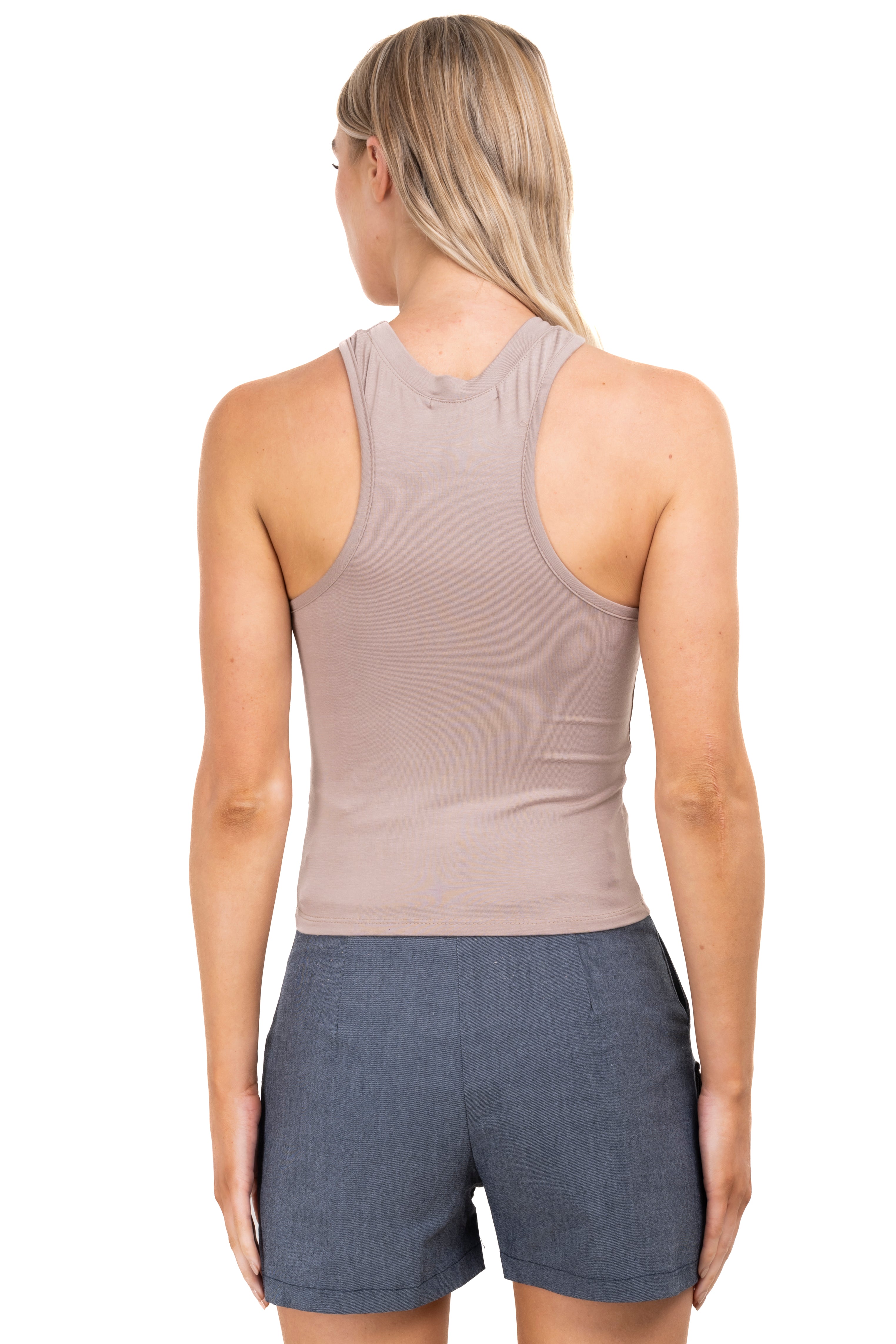 Top cuello redondo liso TAUPE