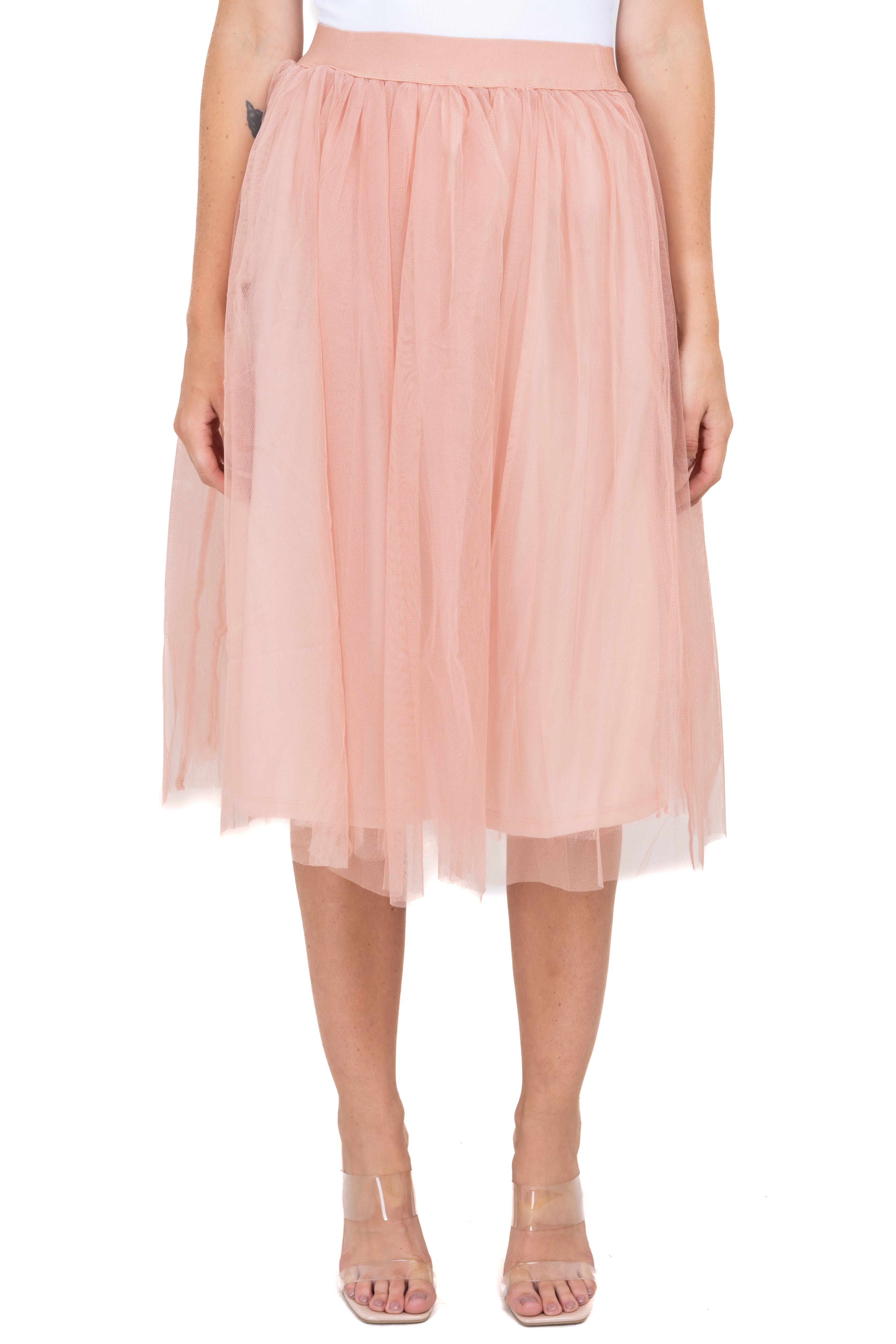 Midi skirt with smooth volume Nude