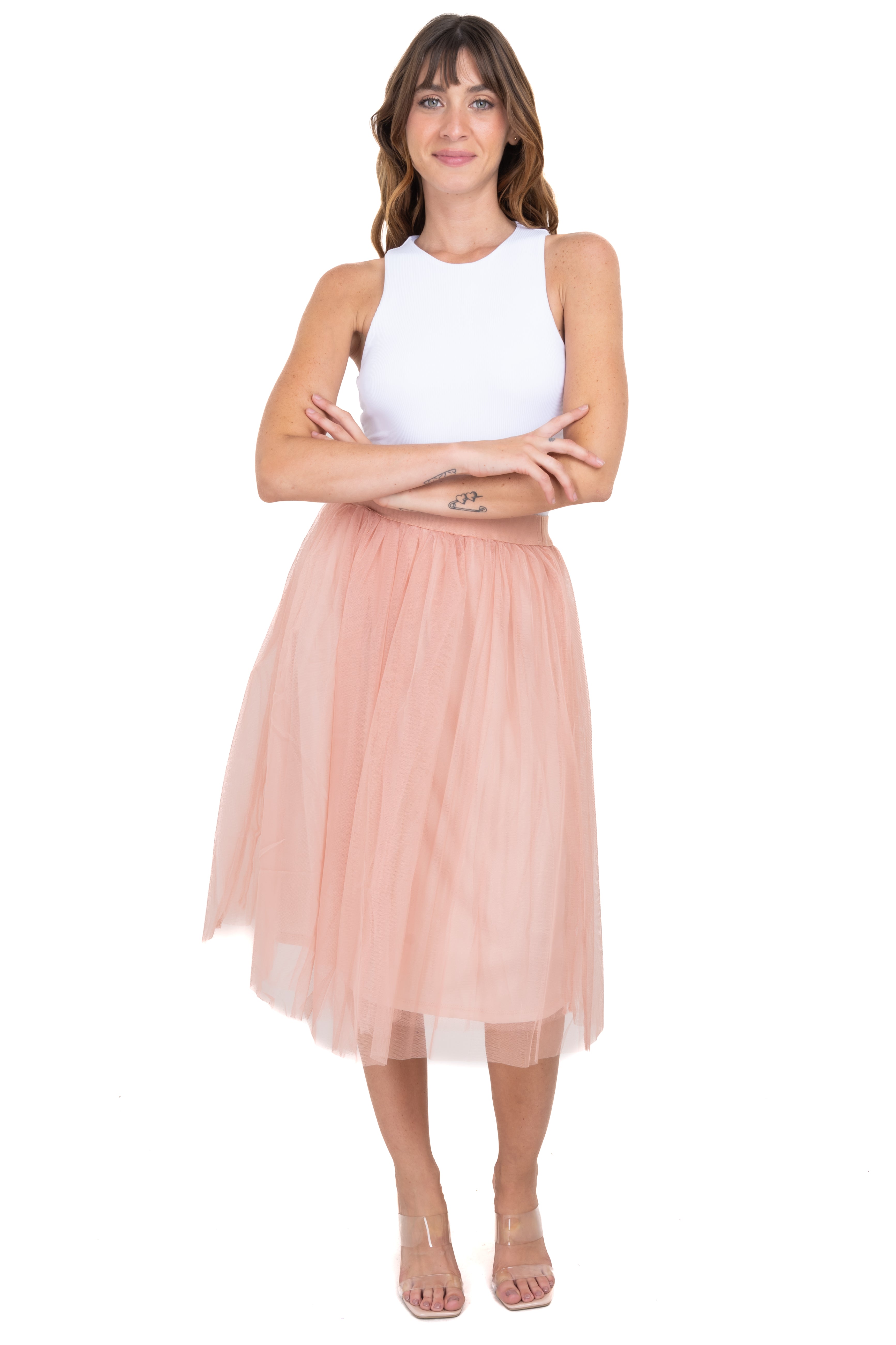 Midi skirt with smooth volume Nude