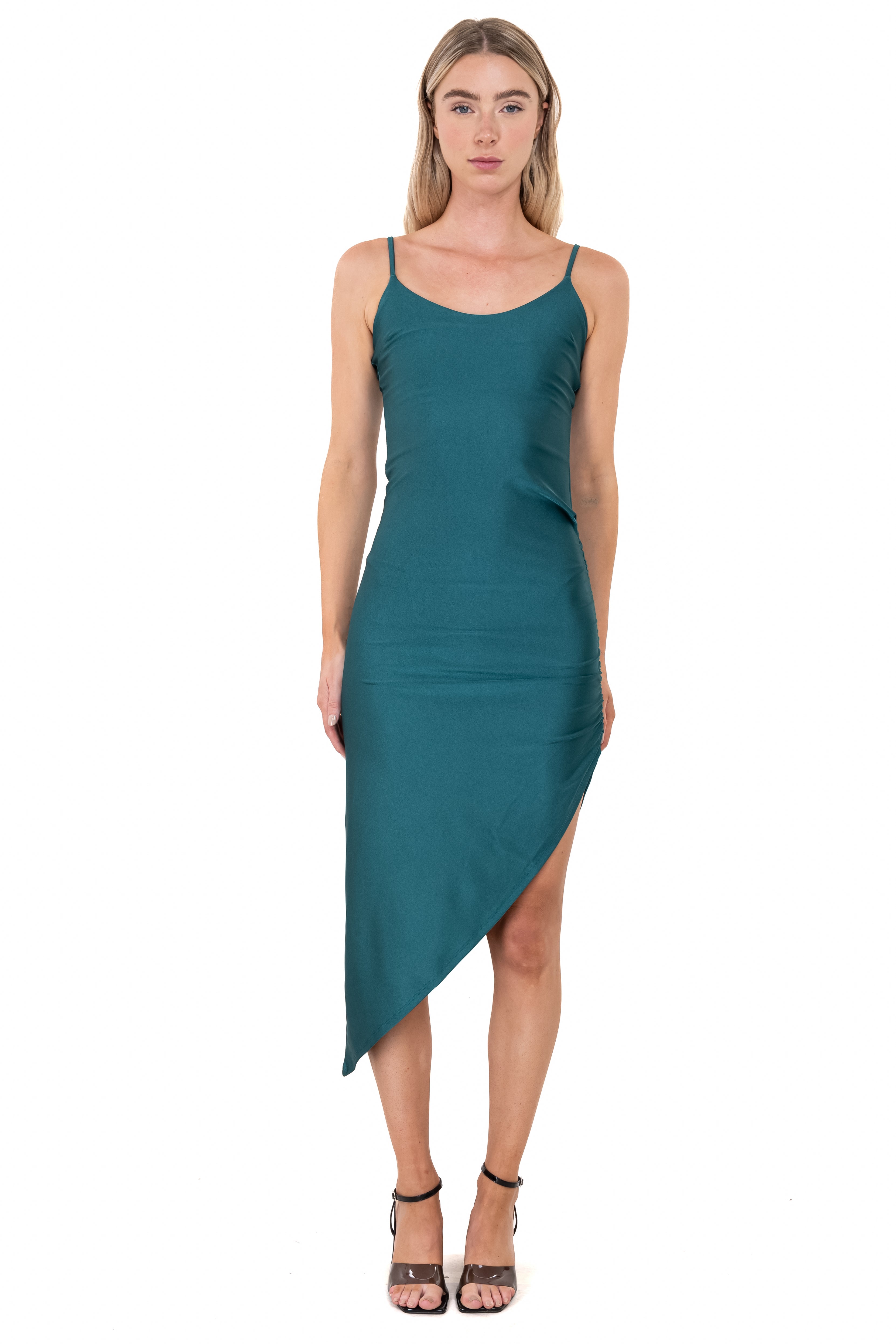 Vestido asimetrico liso VERDE CAZADOR