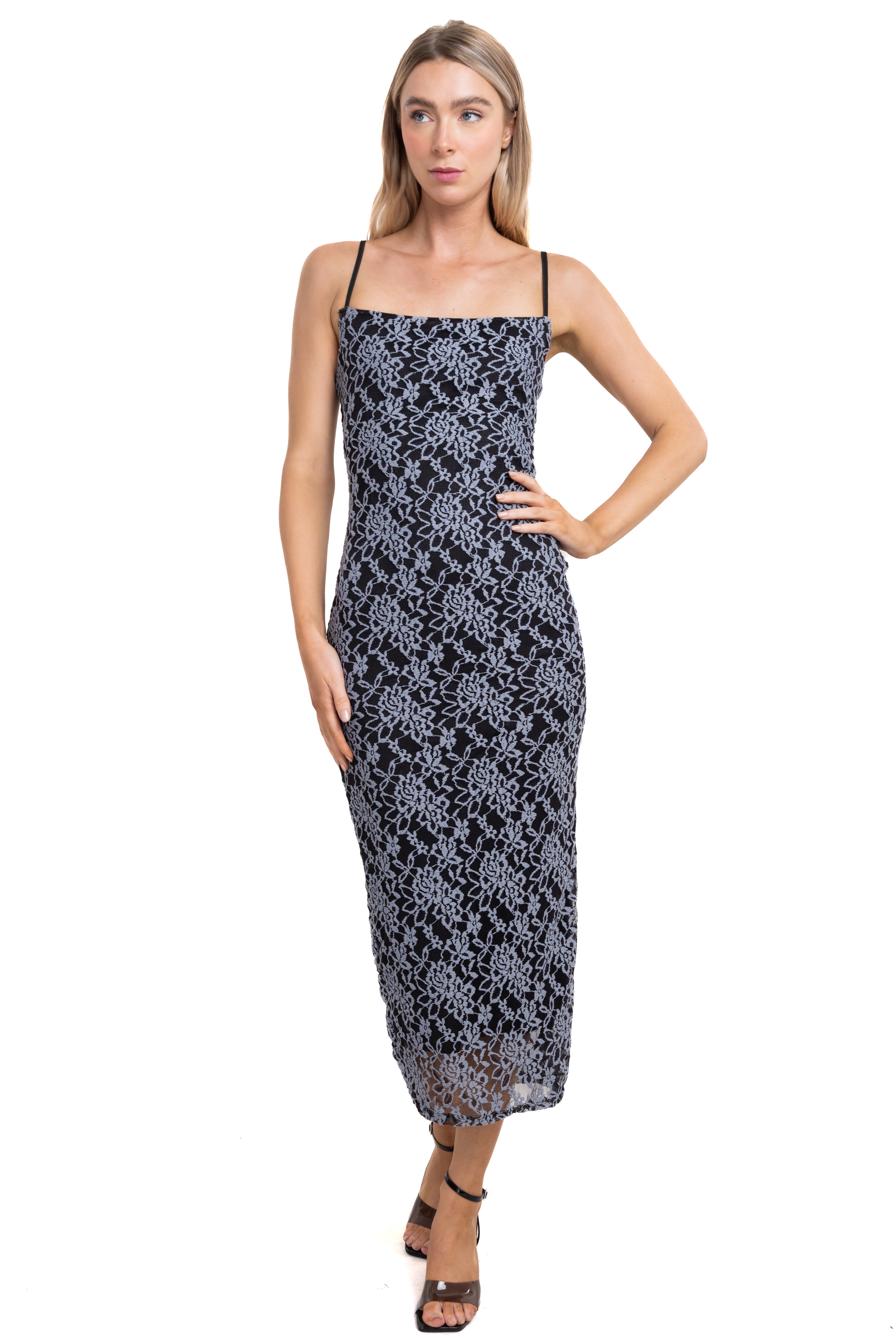 Maxi dress flowered lace Black Combo