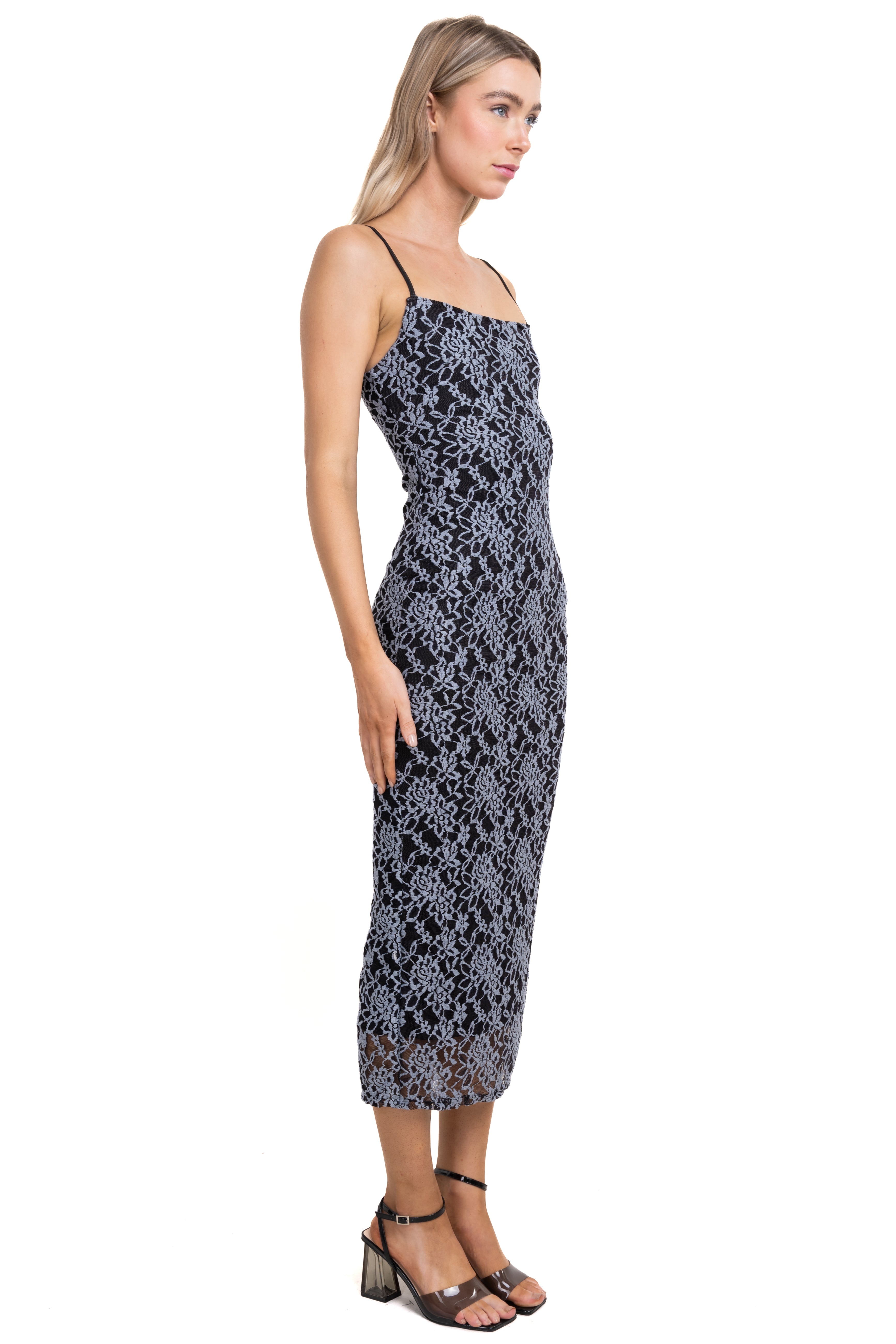 Maxi dress flowered lace Black Combo