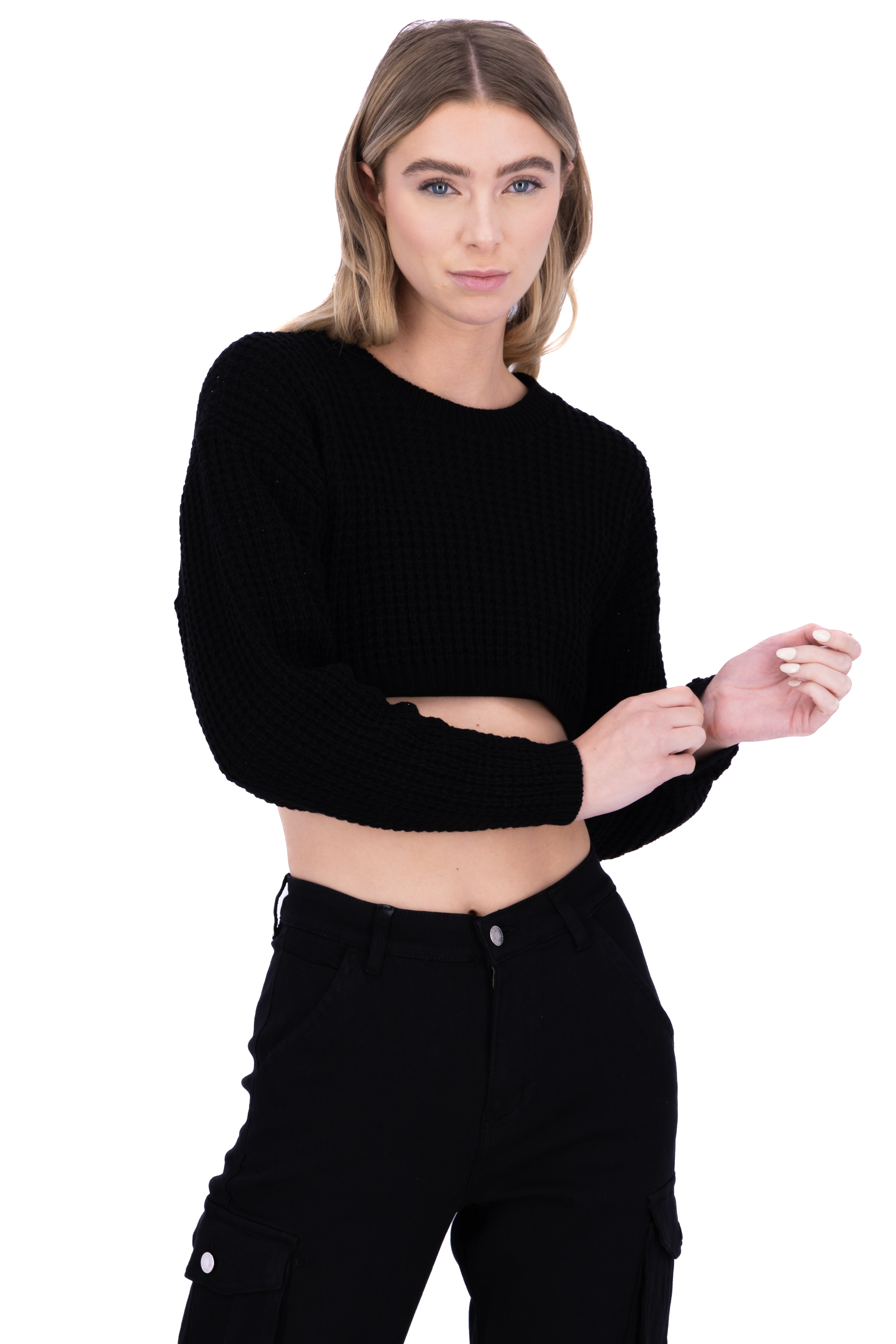 Sueter tejido ancho crop NEGRO