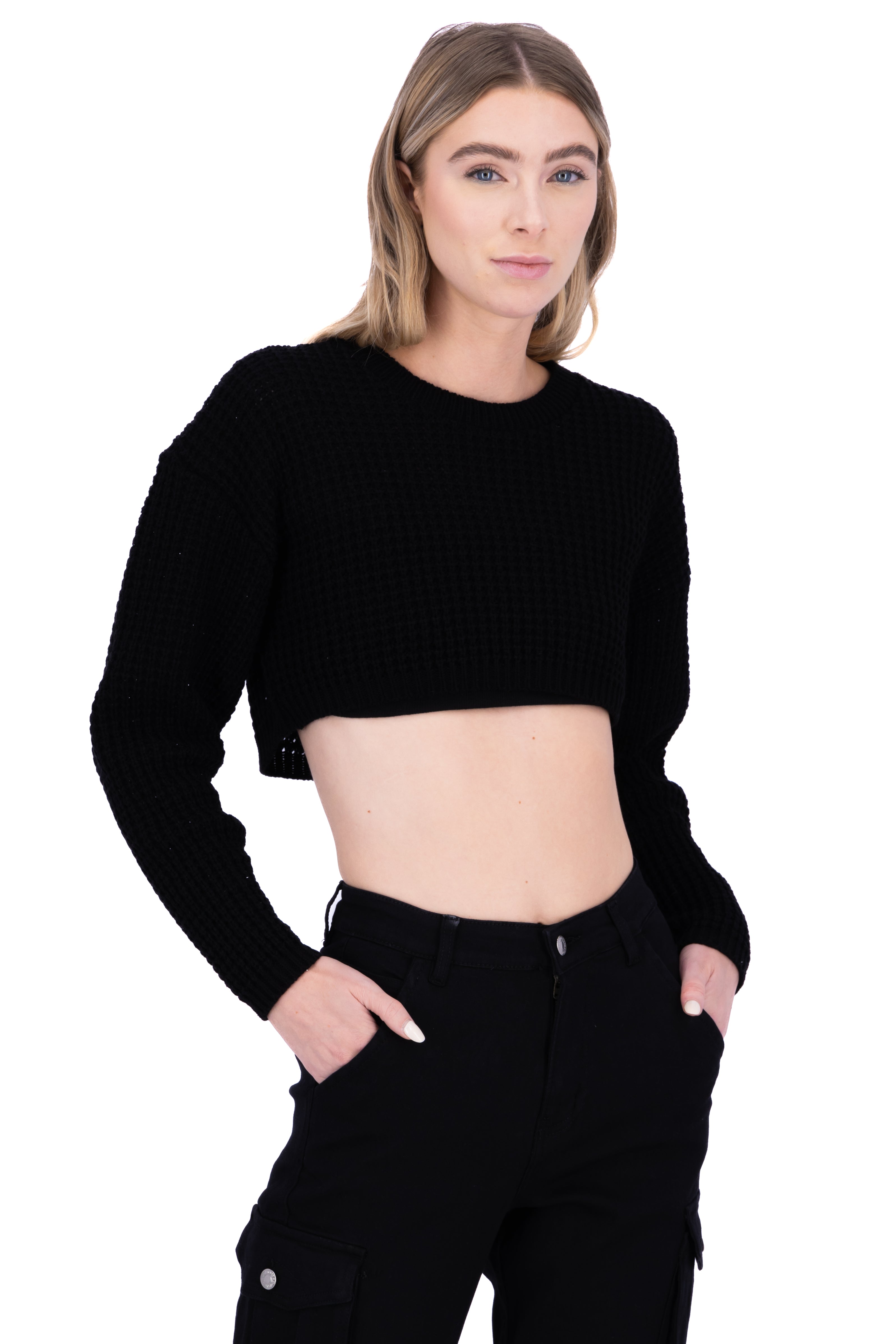 Sueter tejido ancho crop NEGRO