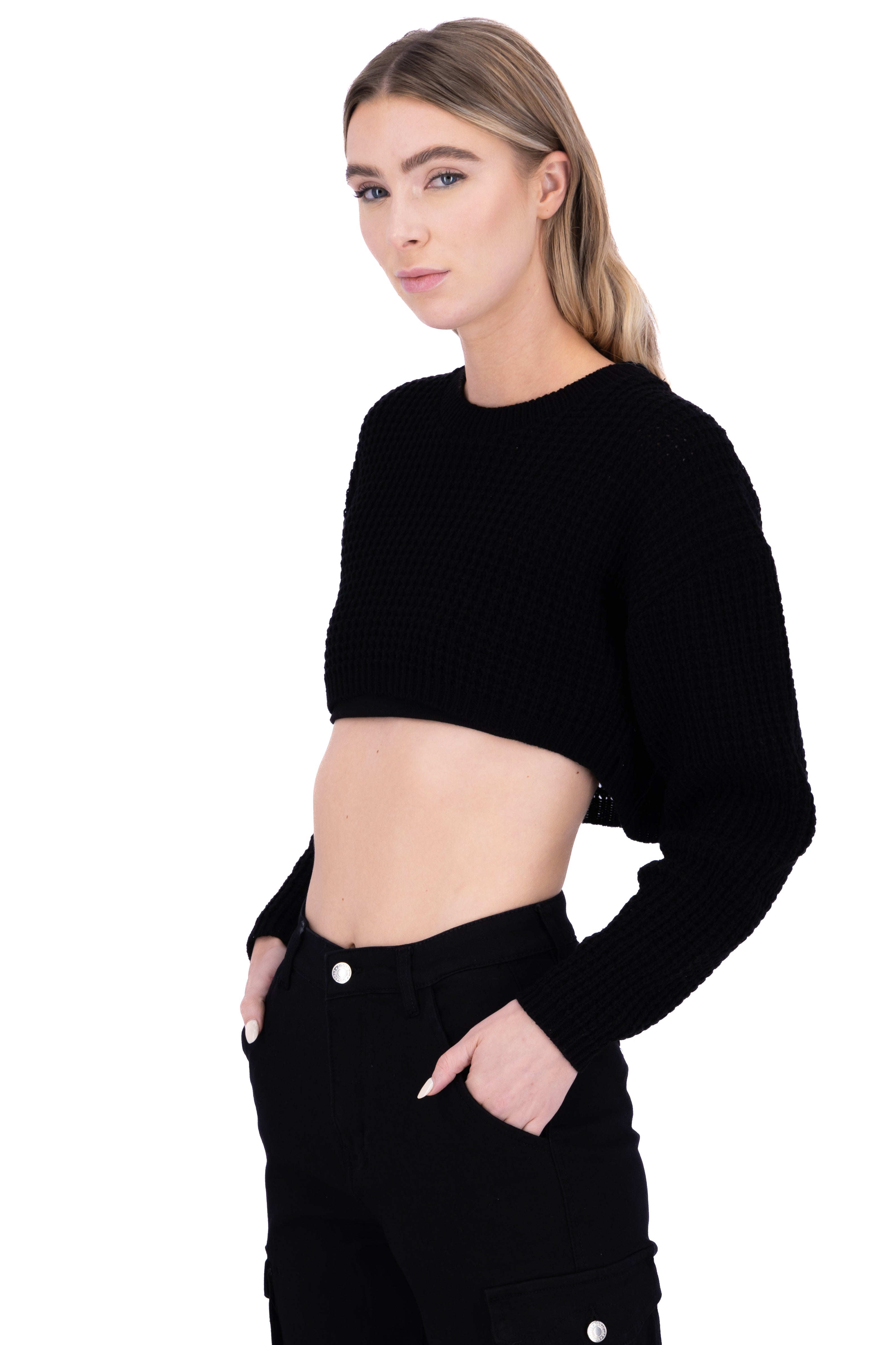 Sueter tejido ancho crop NEGRO