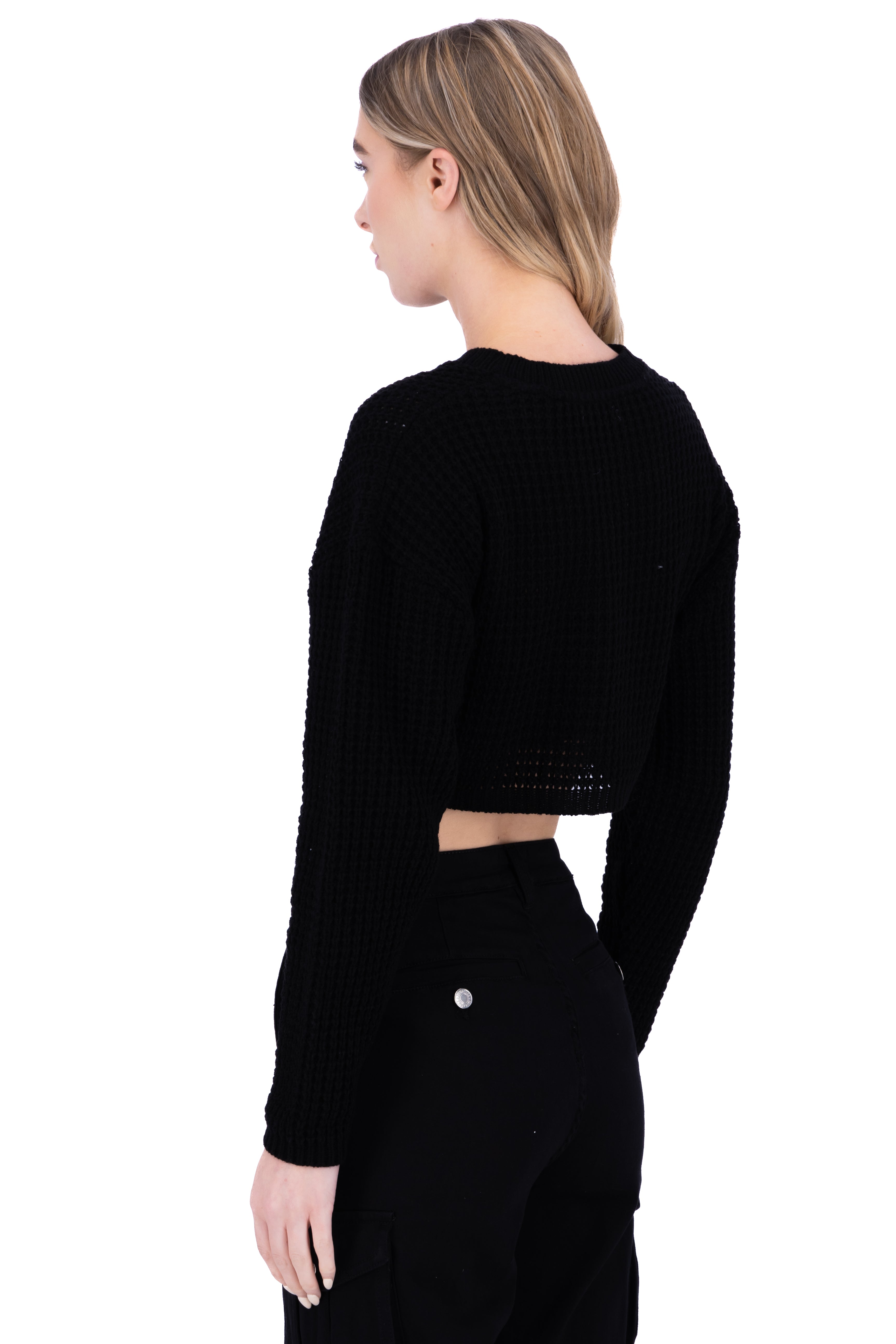 Sueter tejido ancho crop NEGRO