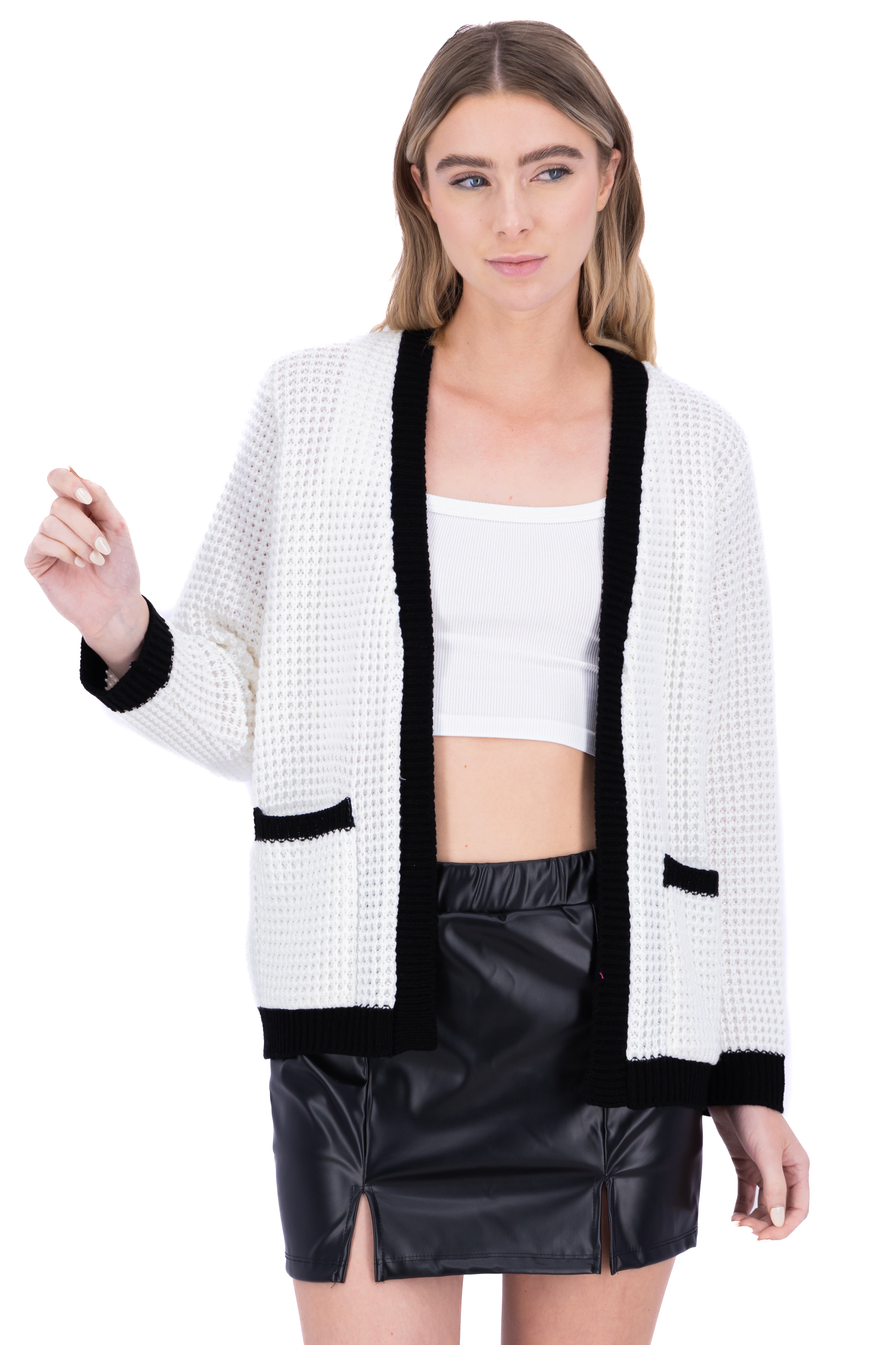 Cardigan tejido ancho BLANCO COMBO