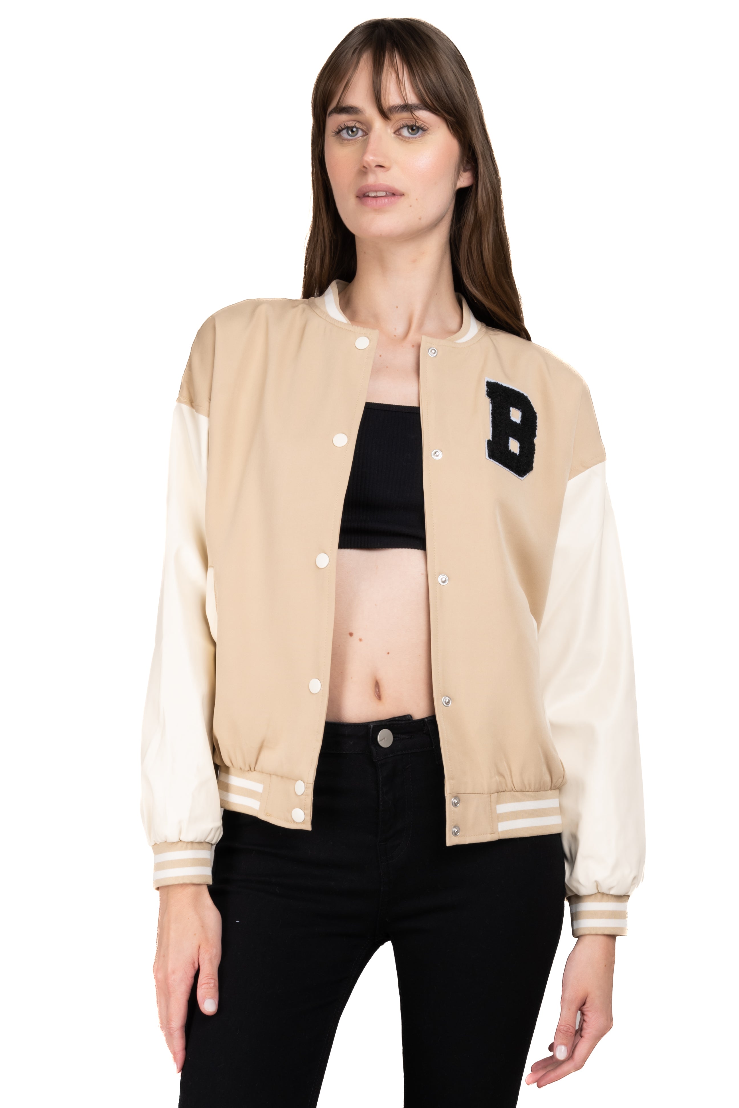 Chamarra bomber parche varsity KHAKI