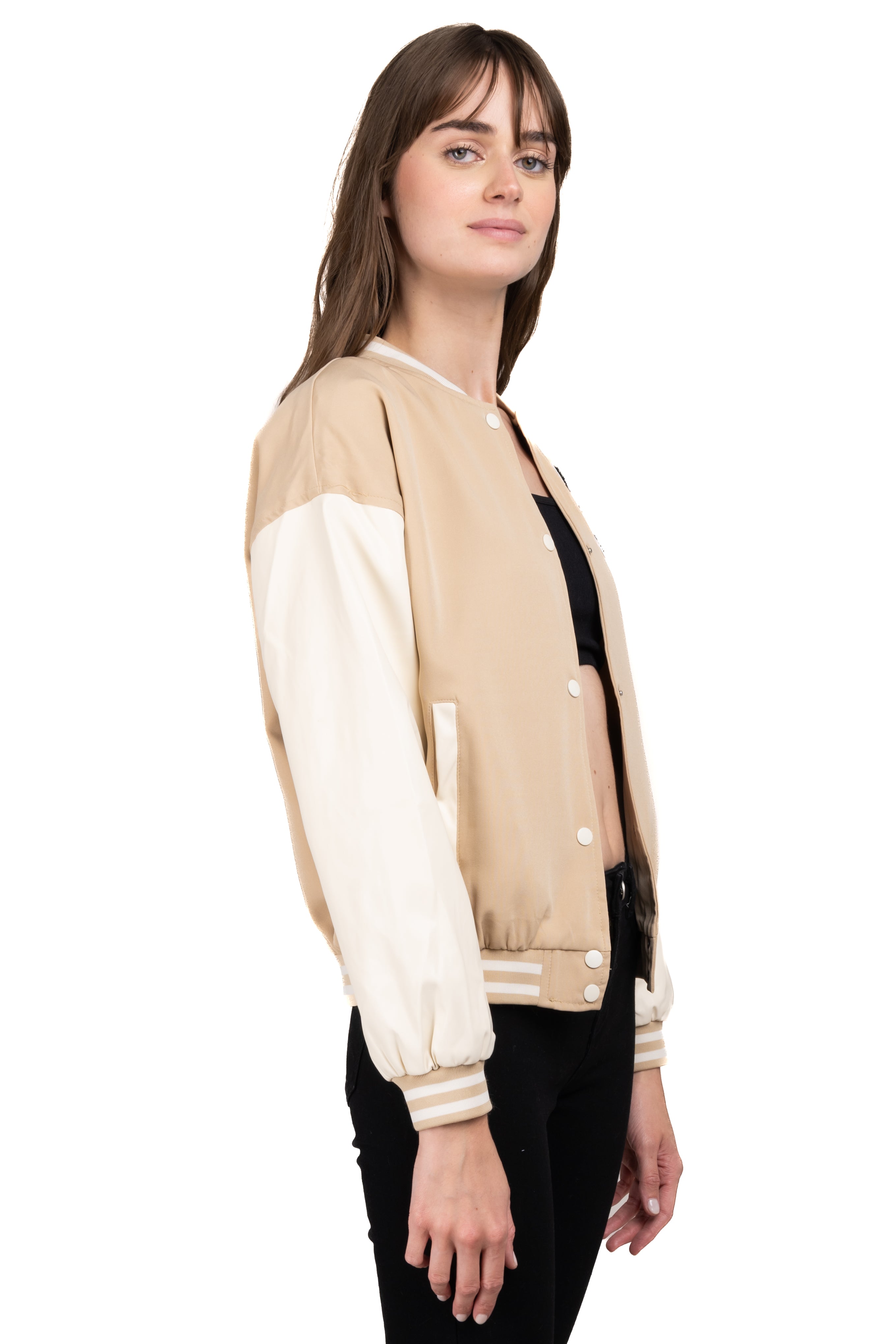 Chamarra bomber parche varsity KHAKI