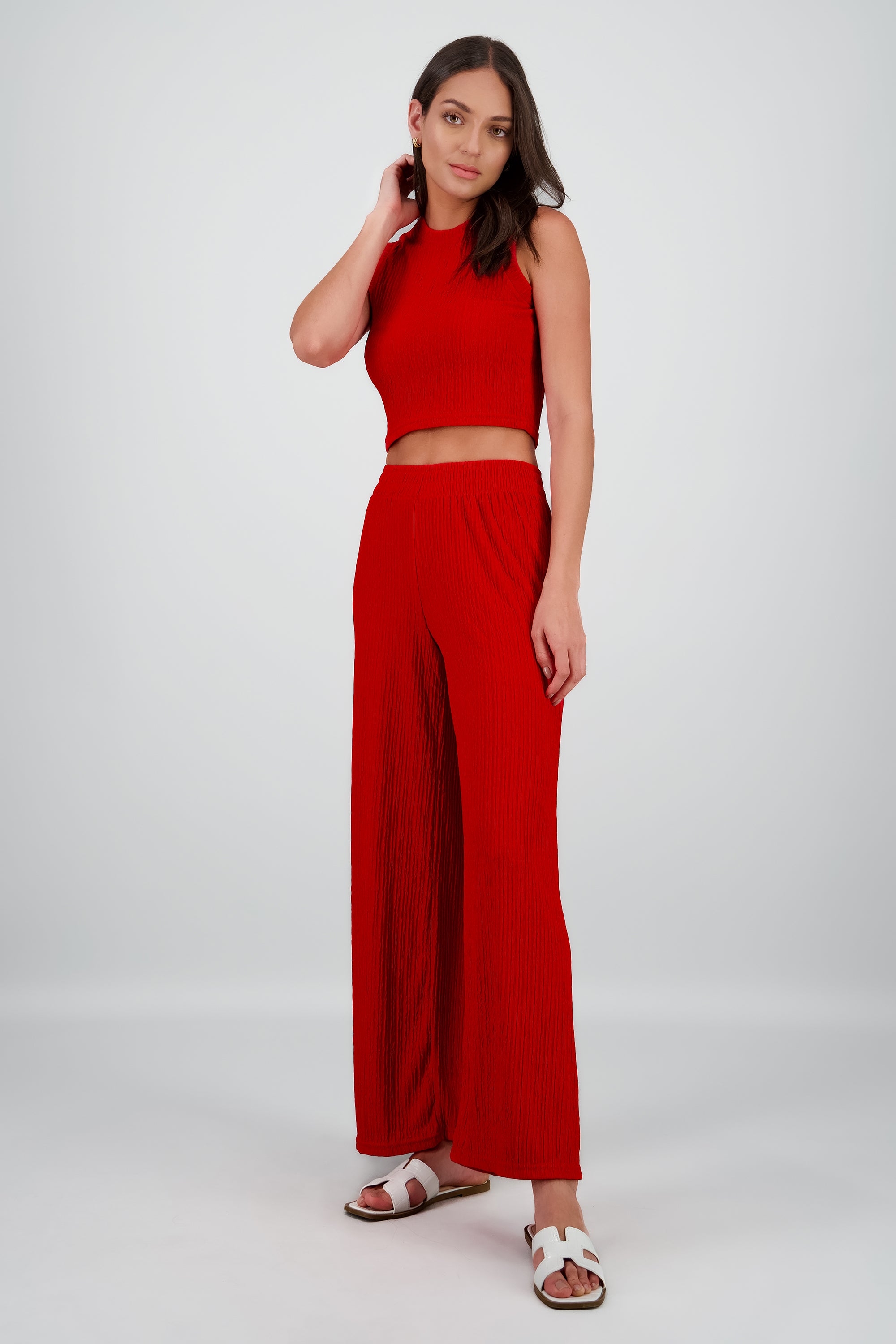 Pantalón flared textura ROJO