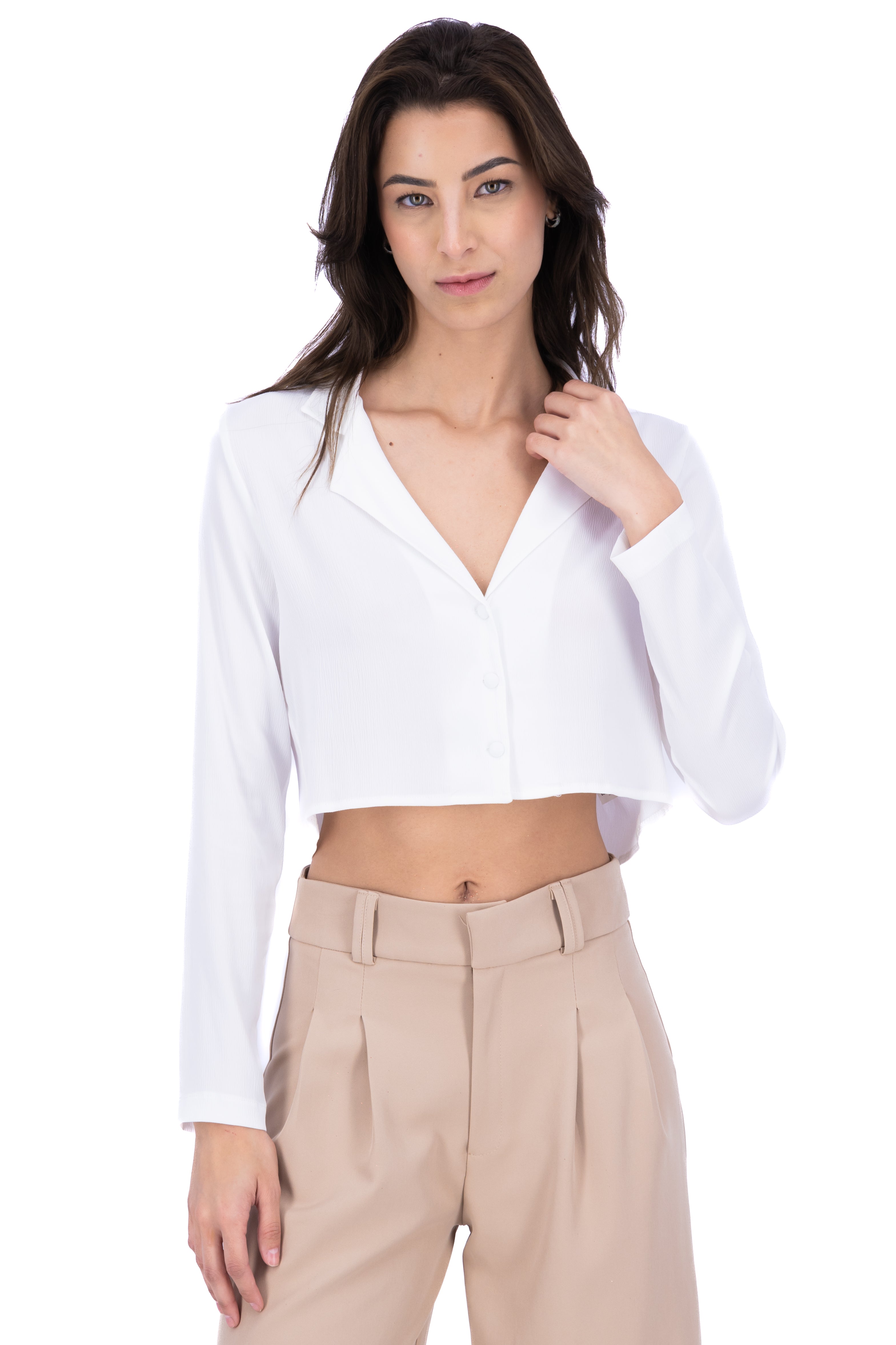 Camisa crop manga larga BLANCO