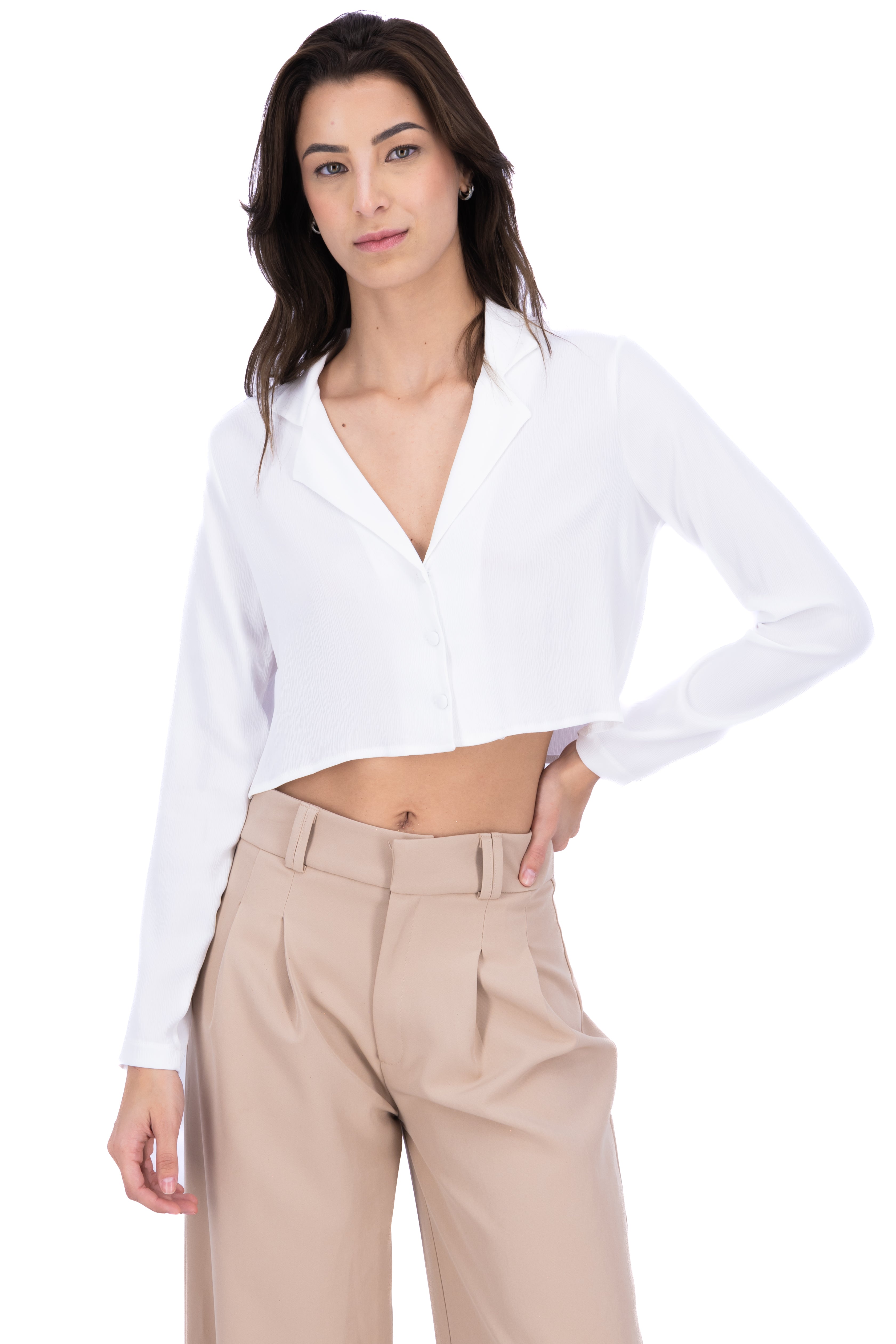 Camisa crop manga larga BLANCO