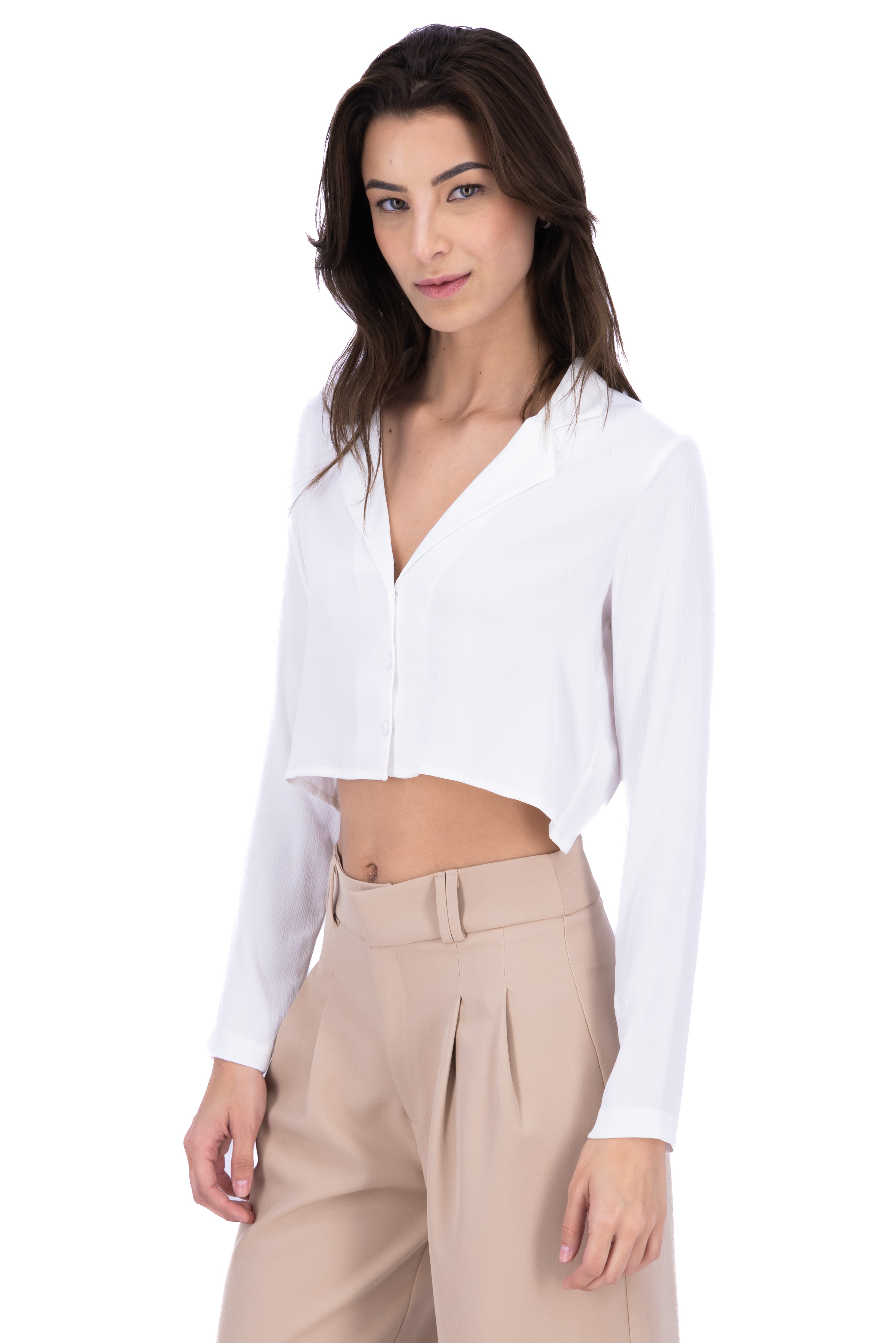 Camisa crop manga larga BLANCO