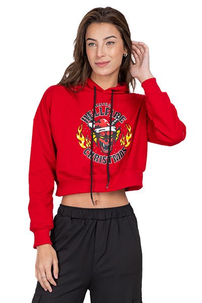 Sudadera crop hell fire X-MAS ROJO COMBO