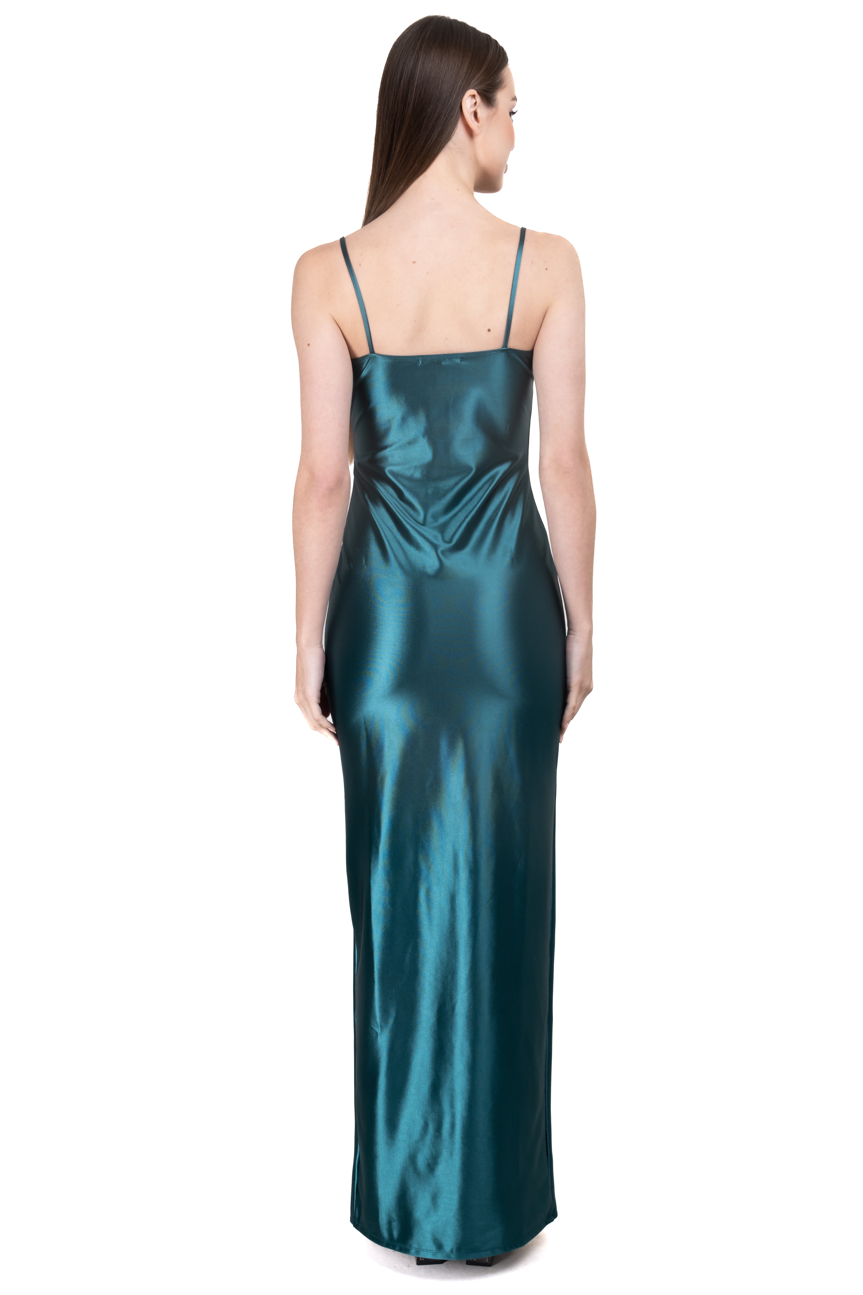 Vestido maxi escote drapeado VERDE CAZADOR