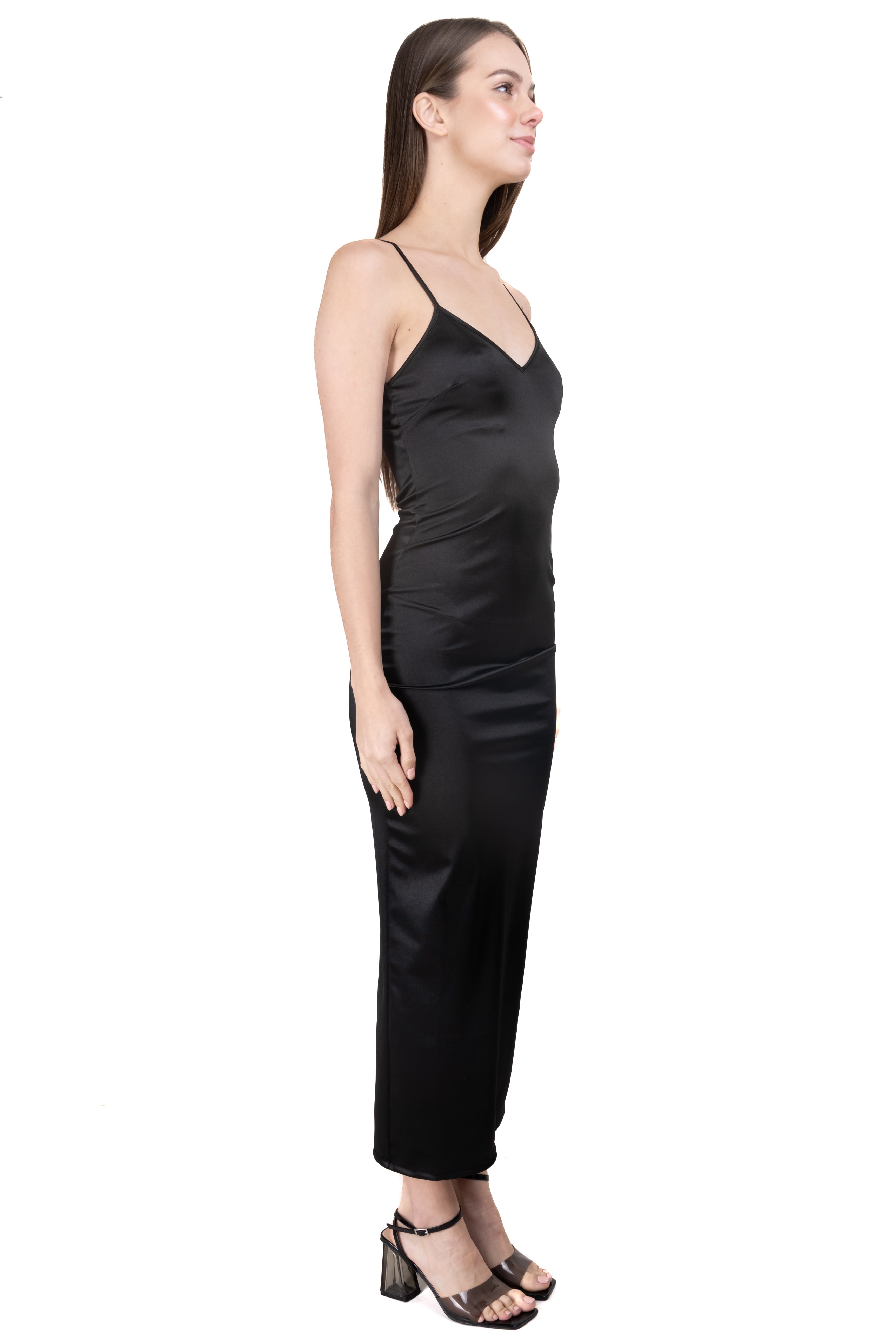 Maxi Bodycon Satin Dress BLACK