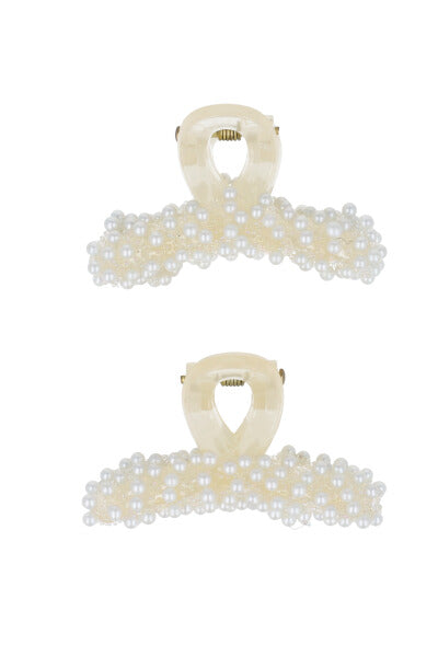 Set 2 Long Pipes Pearls BEIGE