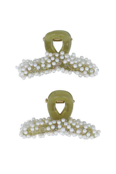 Set 2 Long Pipes Pearls OLIVE