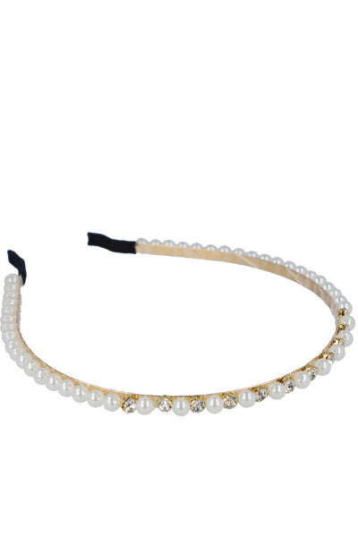 Thin pearl metal headband White Combo