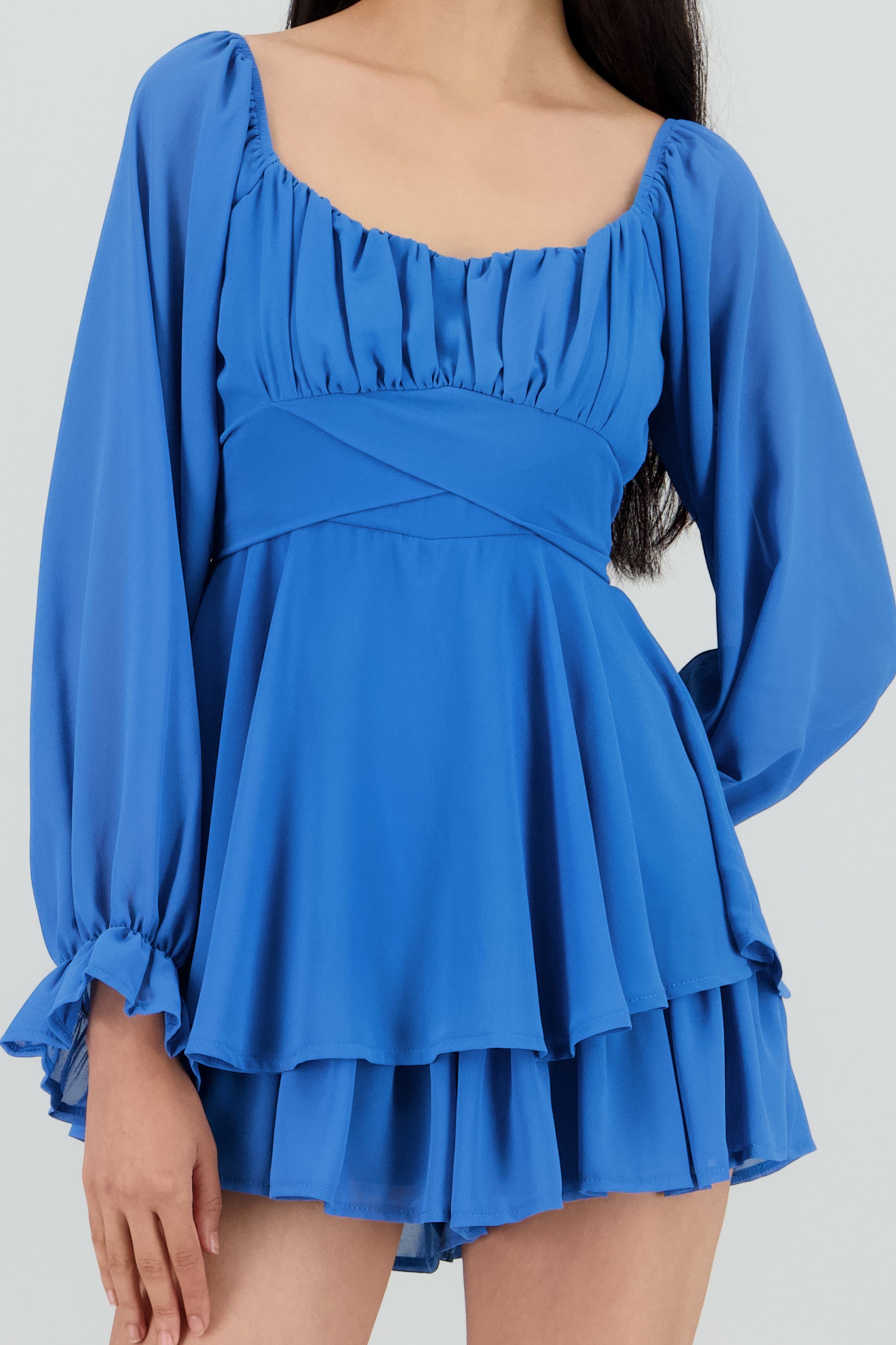 Romper mini manga larga mesh AZUL PATO