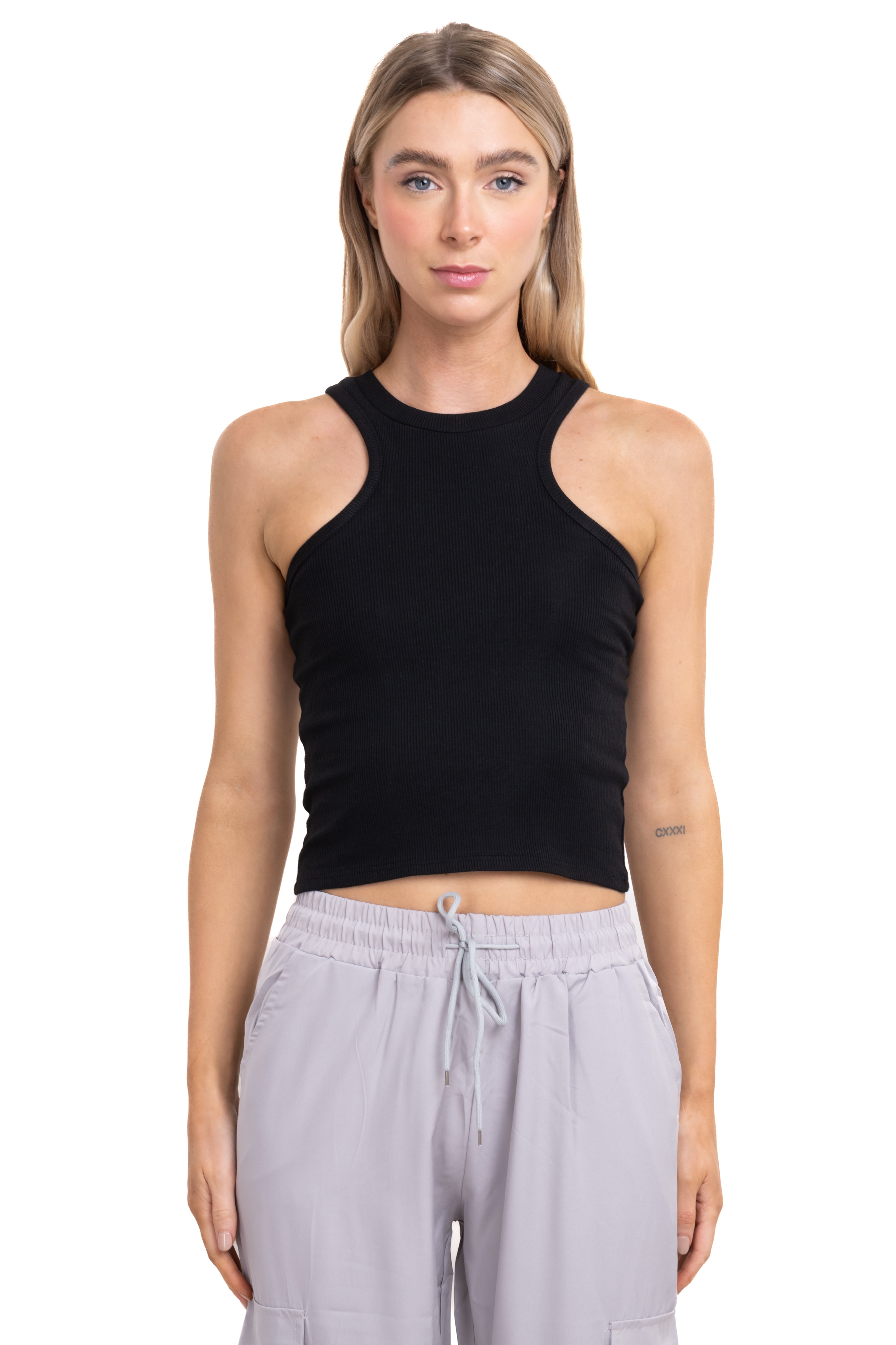 Top cuello redondo rib NEGRO