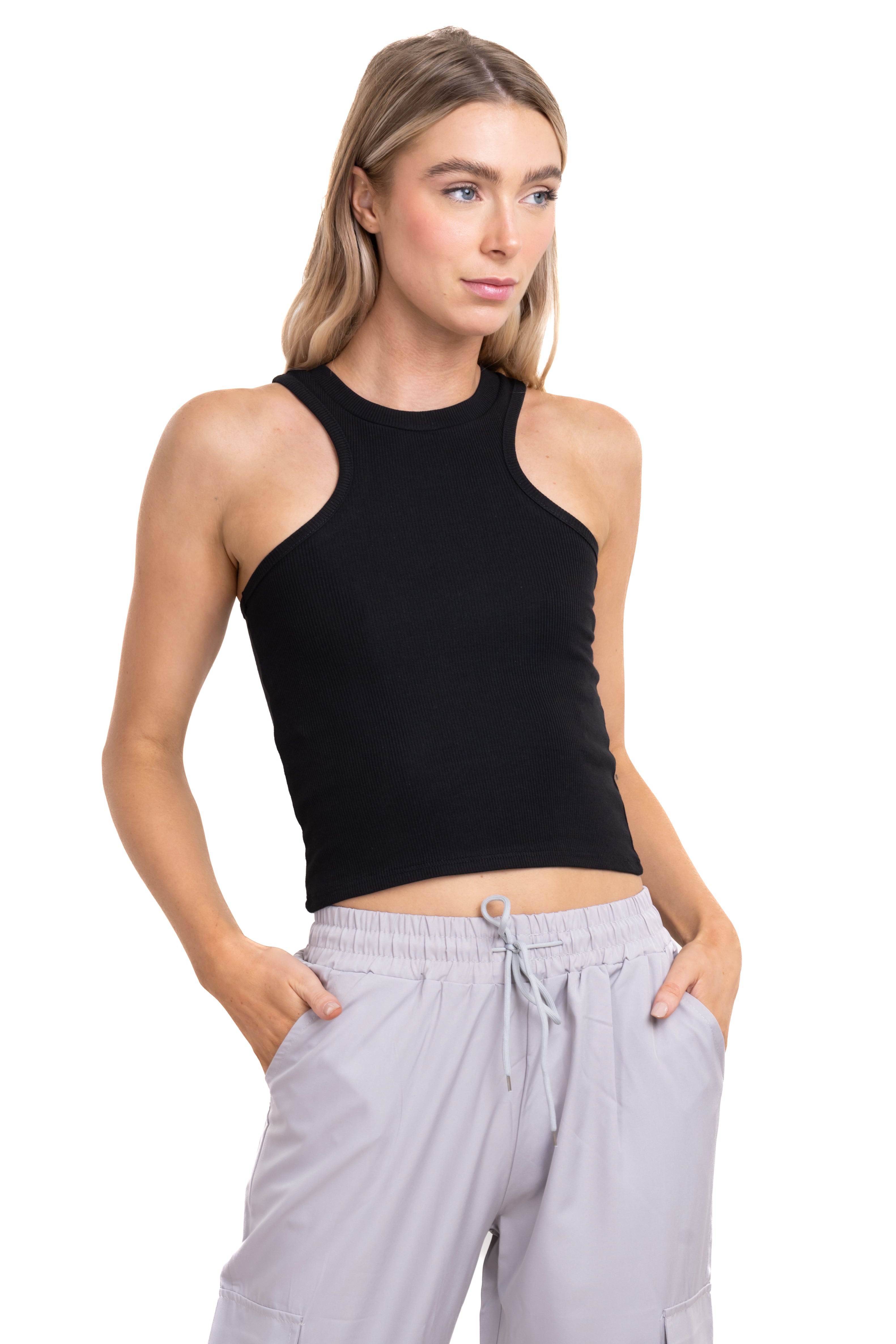 Top cuello redondo rib NEGRO