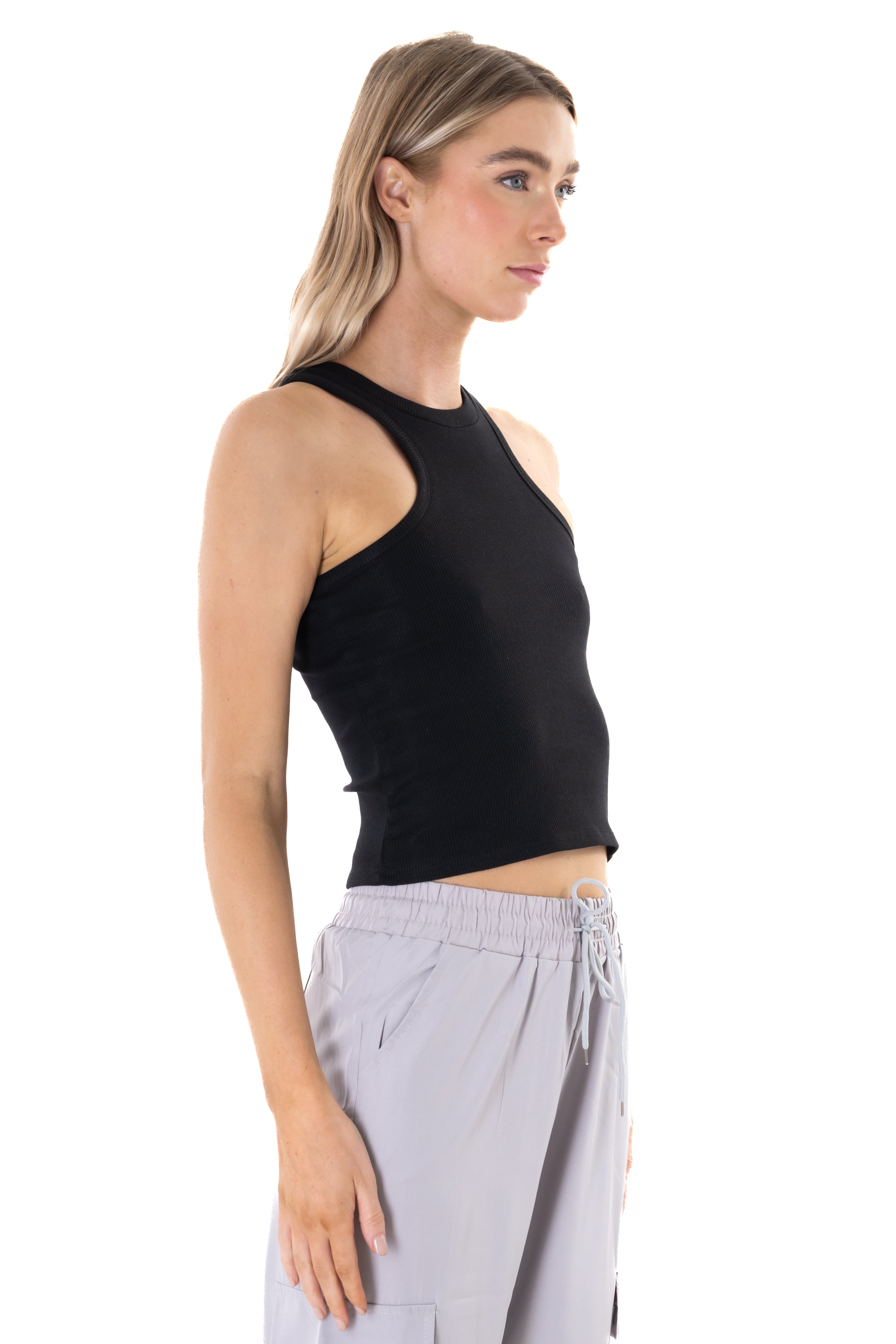 Top cuello redondo rib NEGRO