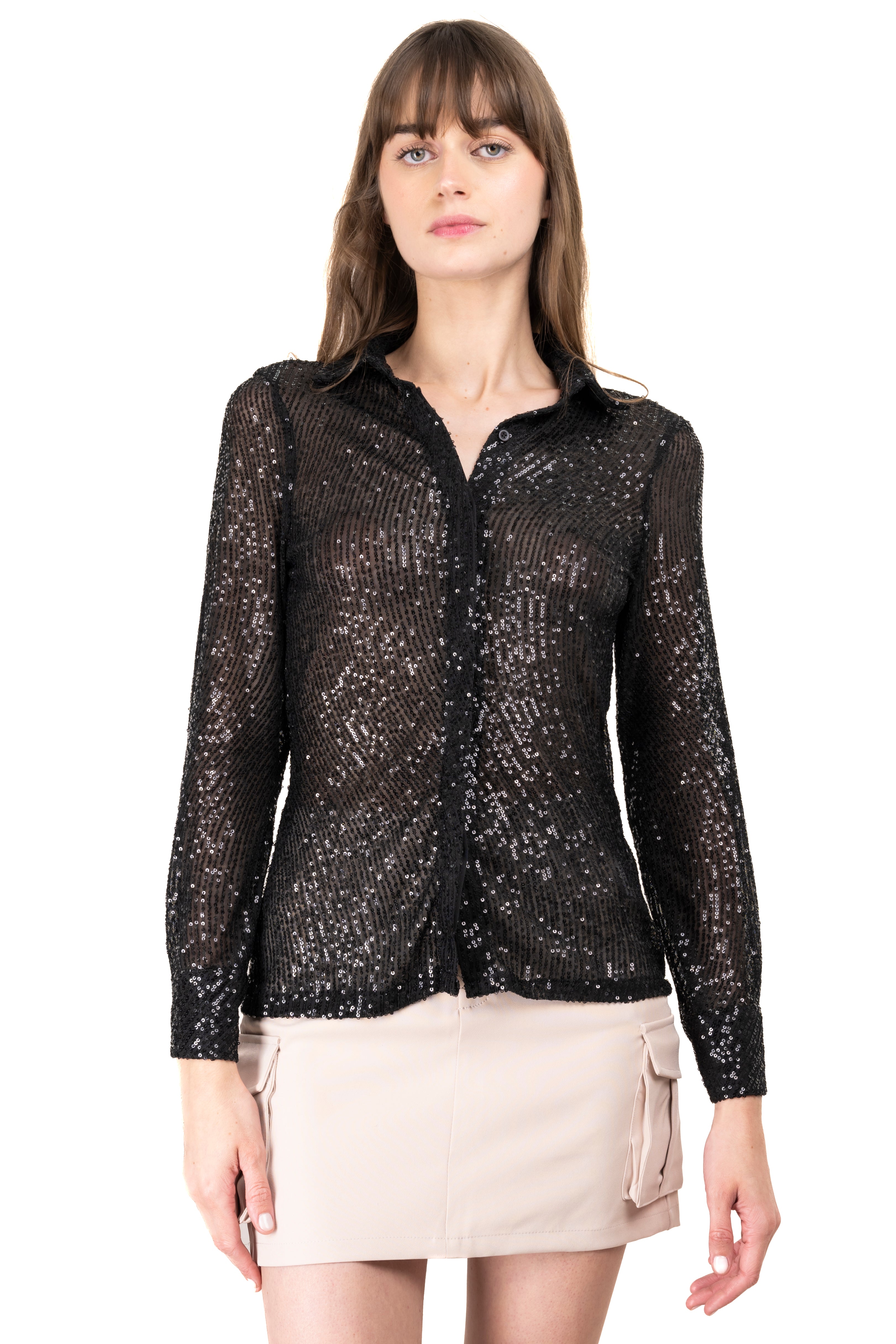 Mesh sequin shirt BLACK