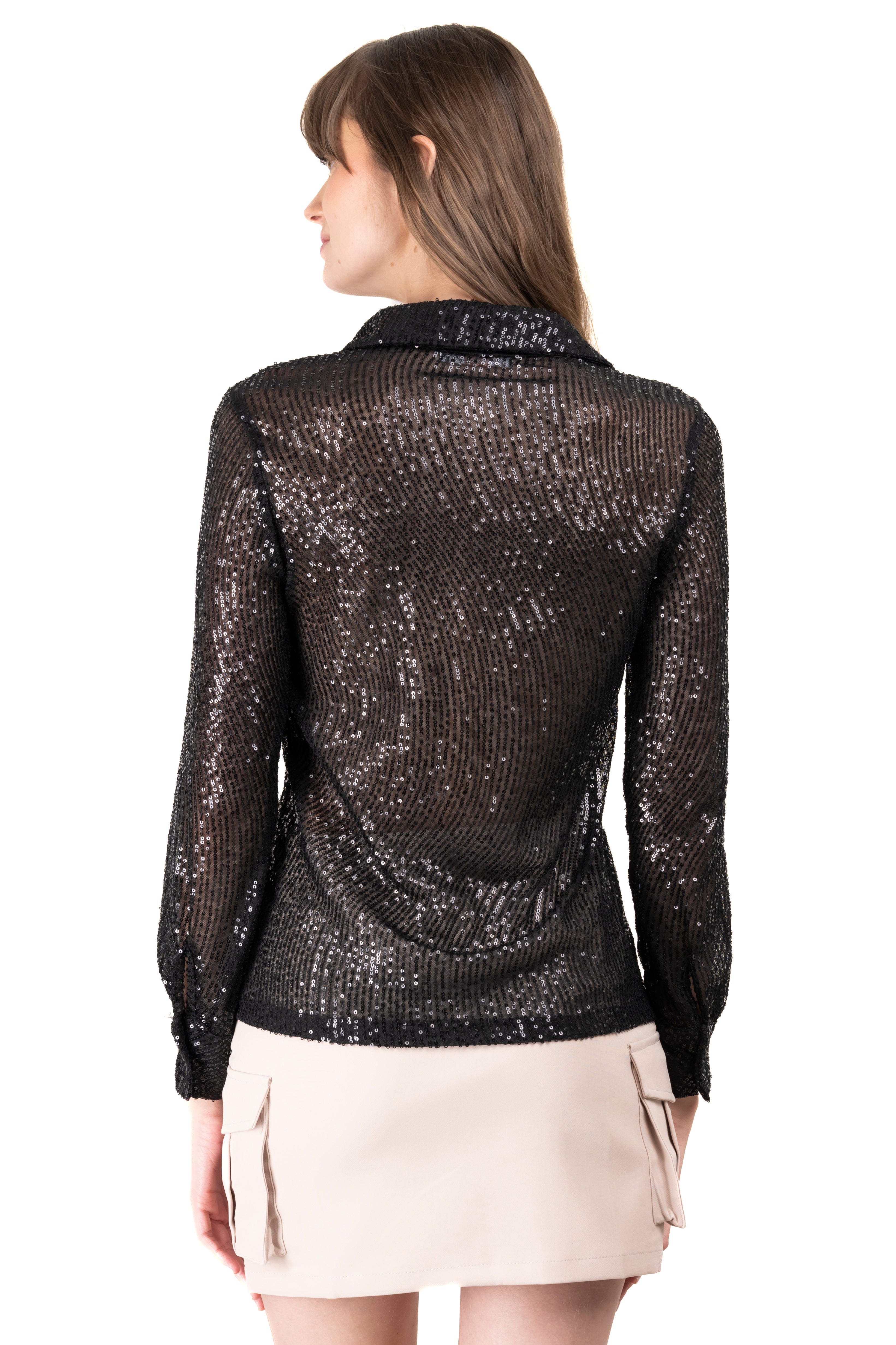 Mesh sequin shirt BLACK