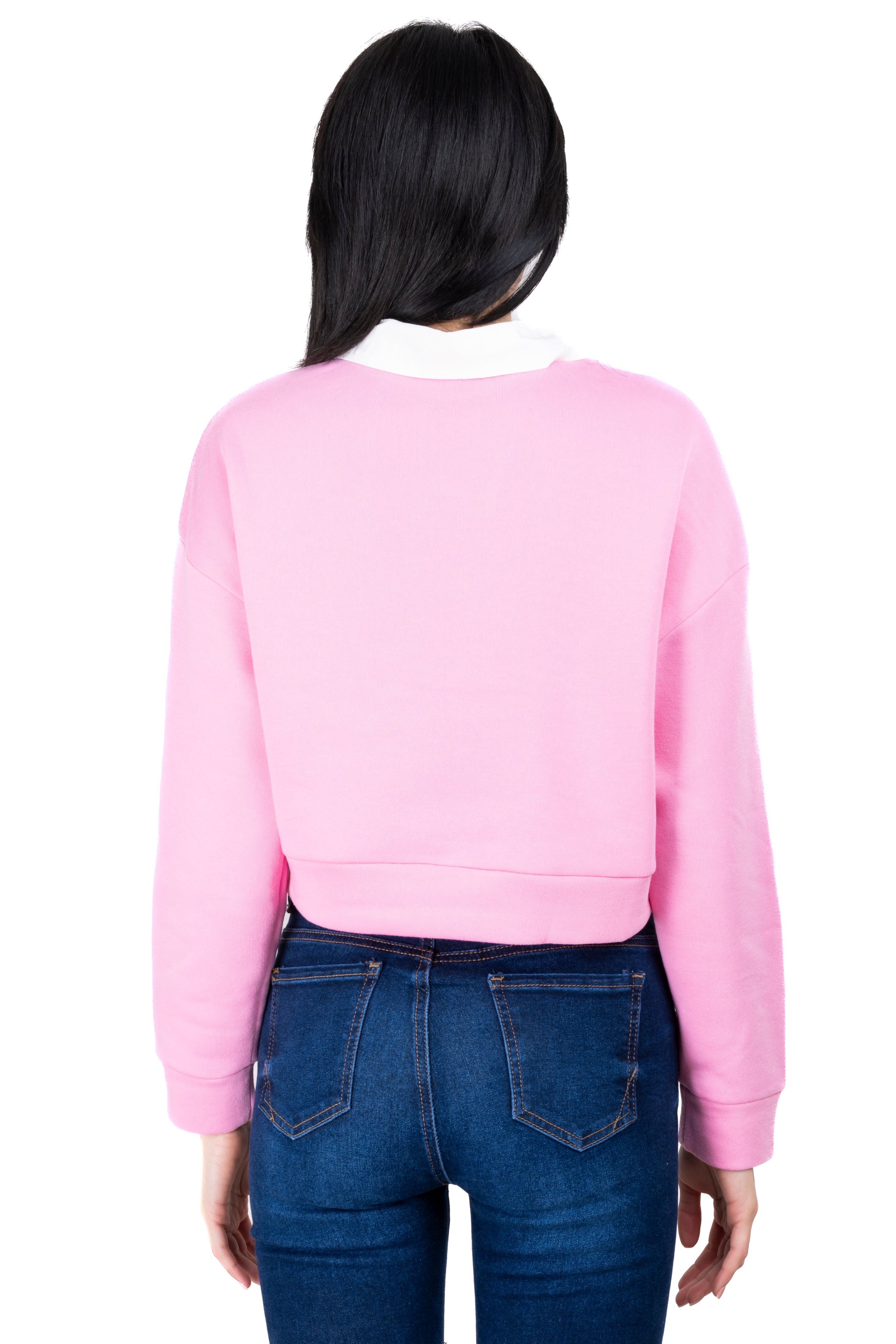 Sudadera crop cuello polo New York ROSA