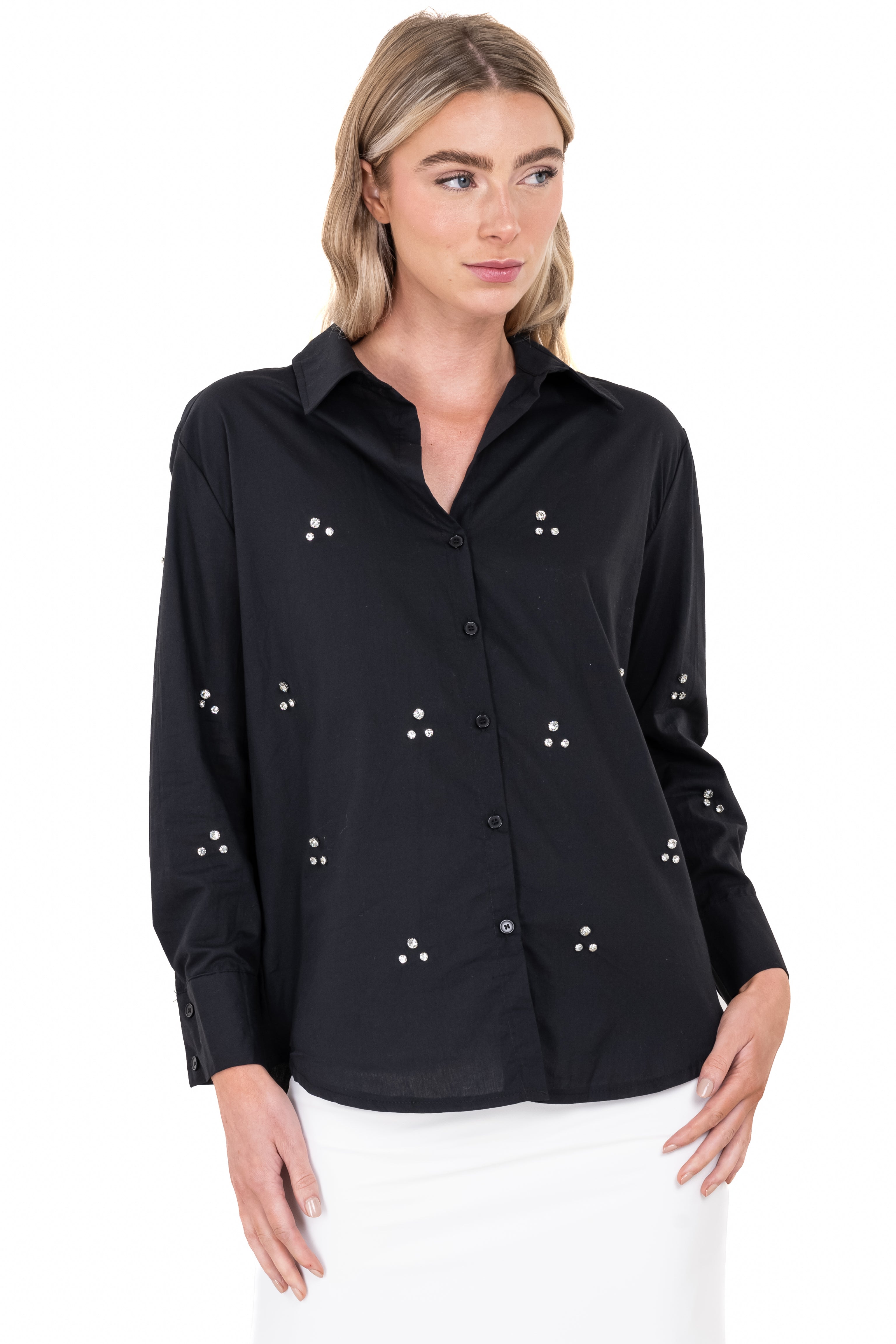 Camisa cuello solapa brillos NEGRO