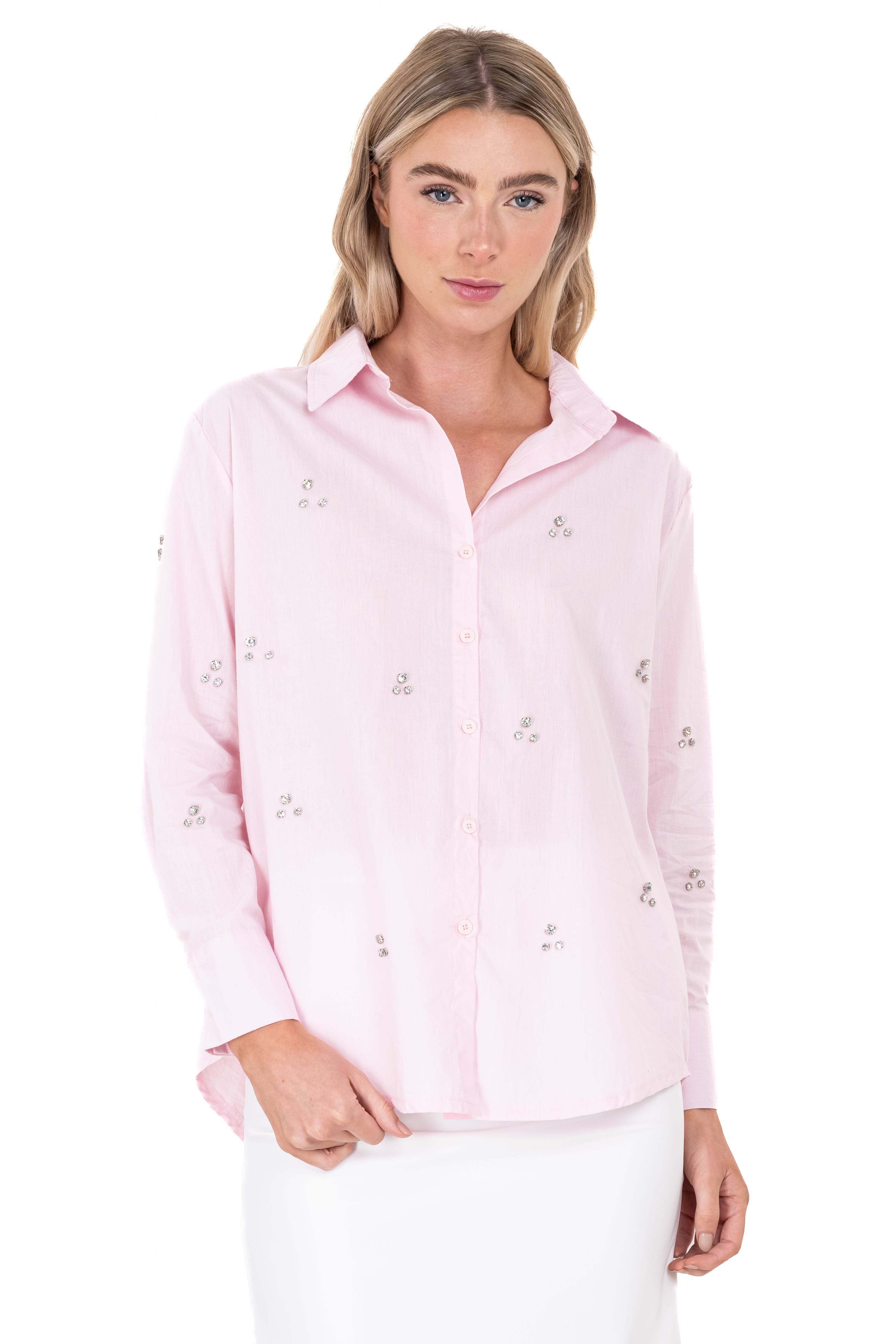 Camisa cuello solapa brillos ROSA