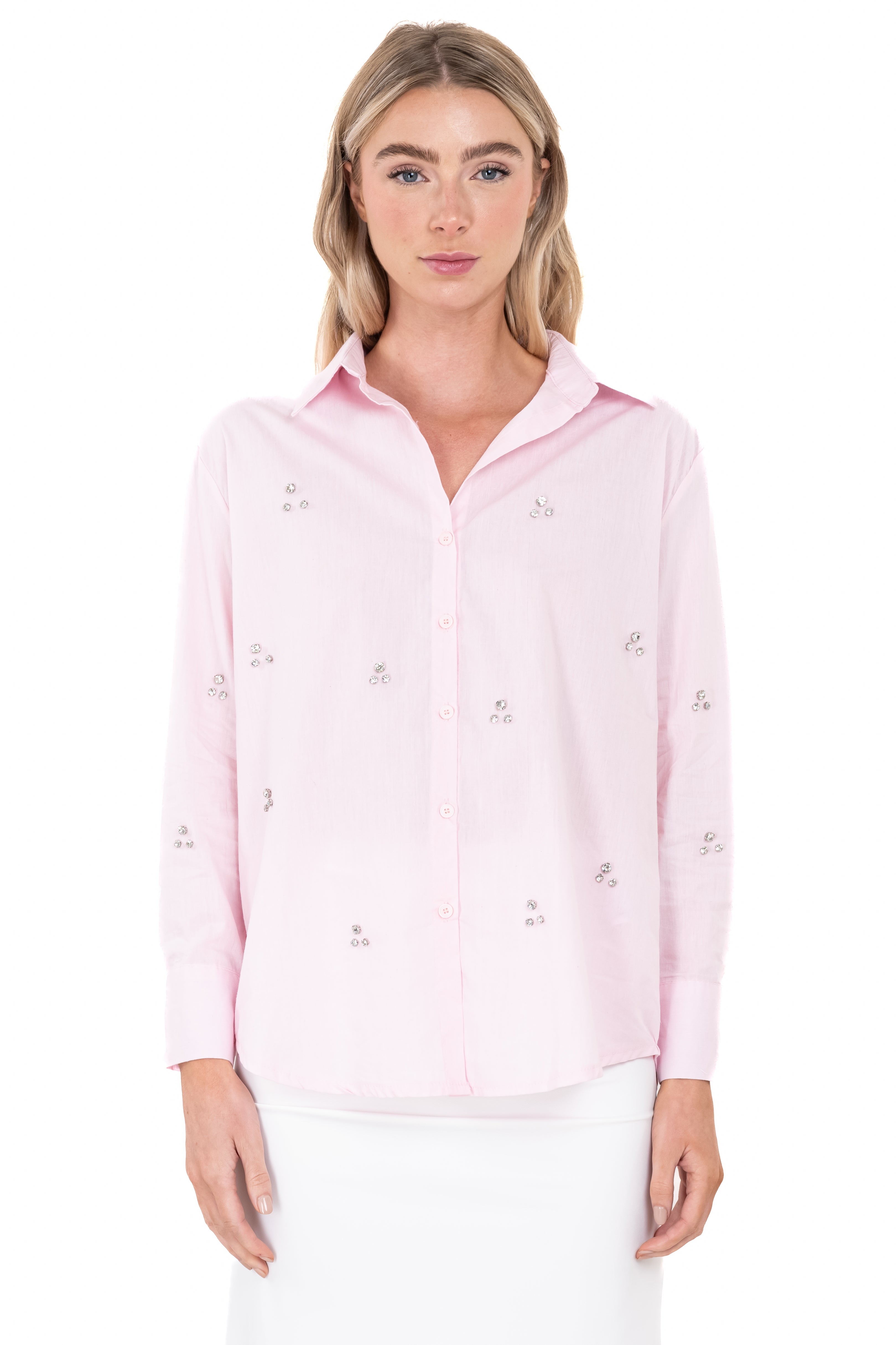 Camisa cuello solapa brillos ROSA