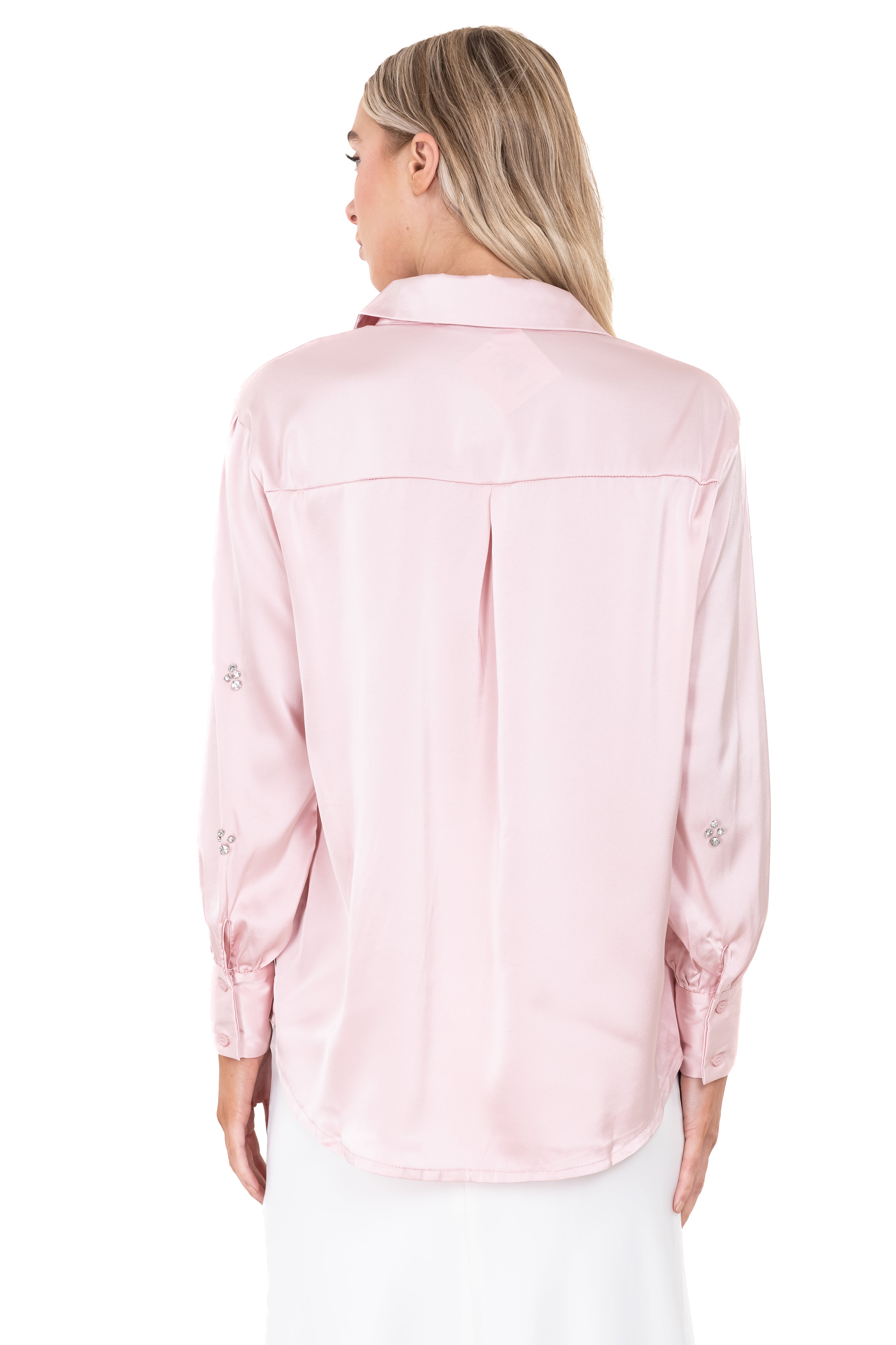 Camisa satín mangas brillos ROSA