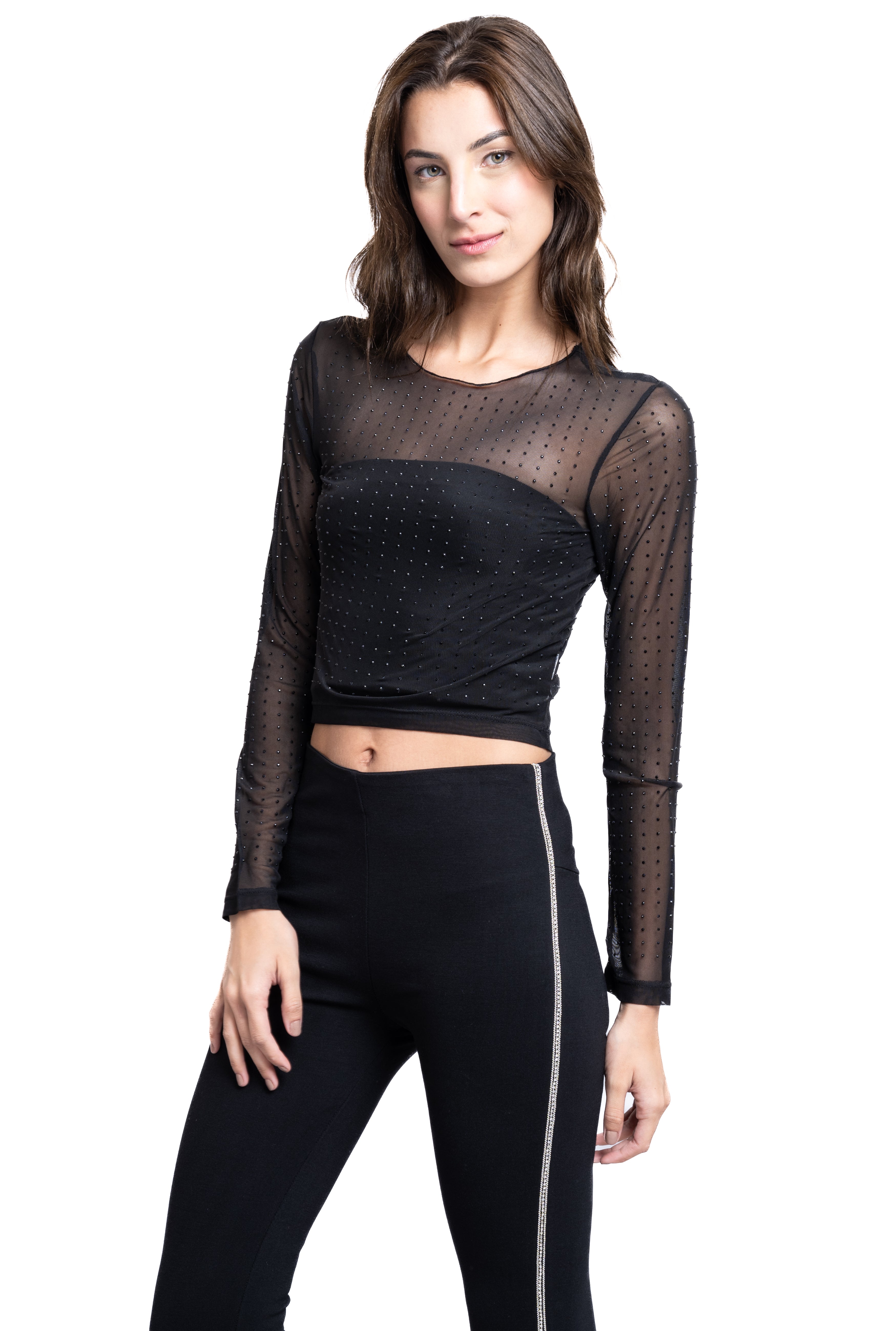 Top mesh m/l brillos NEGRO